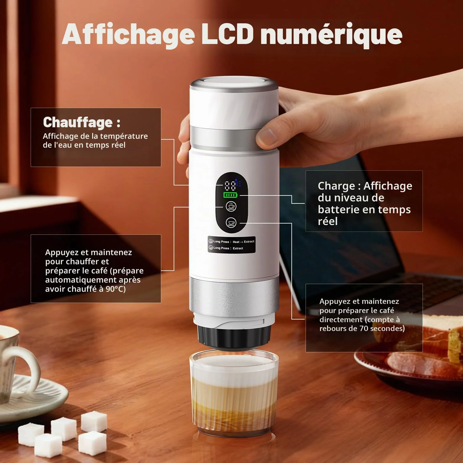 Cafetière Portable 3 en 1,Machine à Café à Capsules Expresso Cafetière Rechargeable avec Batterie 2×7500 mAh,compatible avec Capsules Ness-preso, Dolce-Gusto,pour Camping,Bureau,Voyage