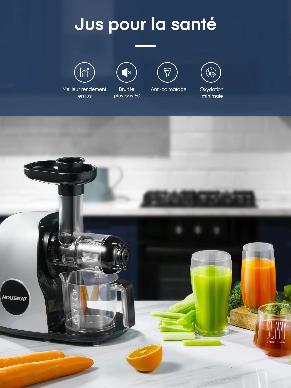 Extracteur de Jus de Fruits et Légumes, Slow Juicer Nutriments Maximaux 90% Pureté, Fonction Inverse
