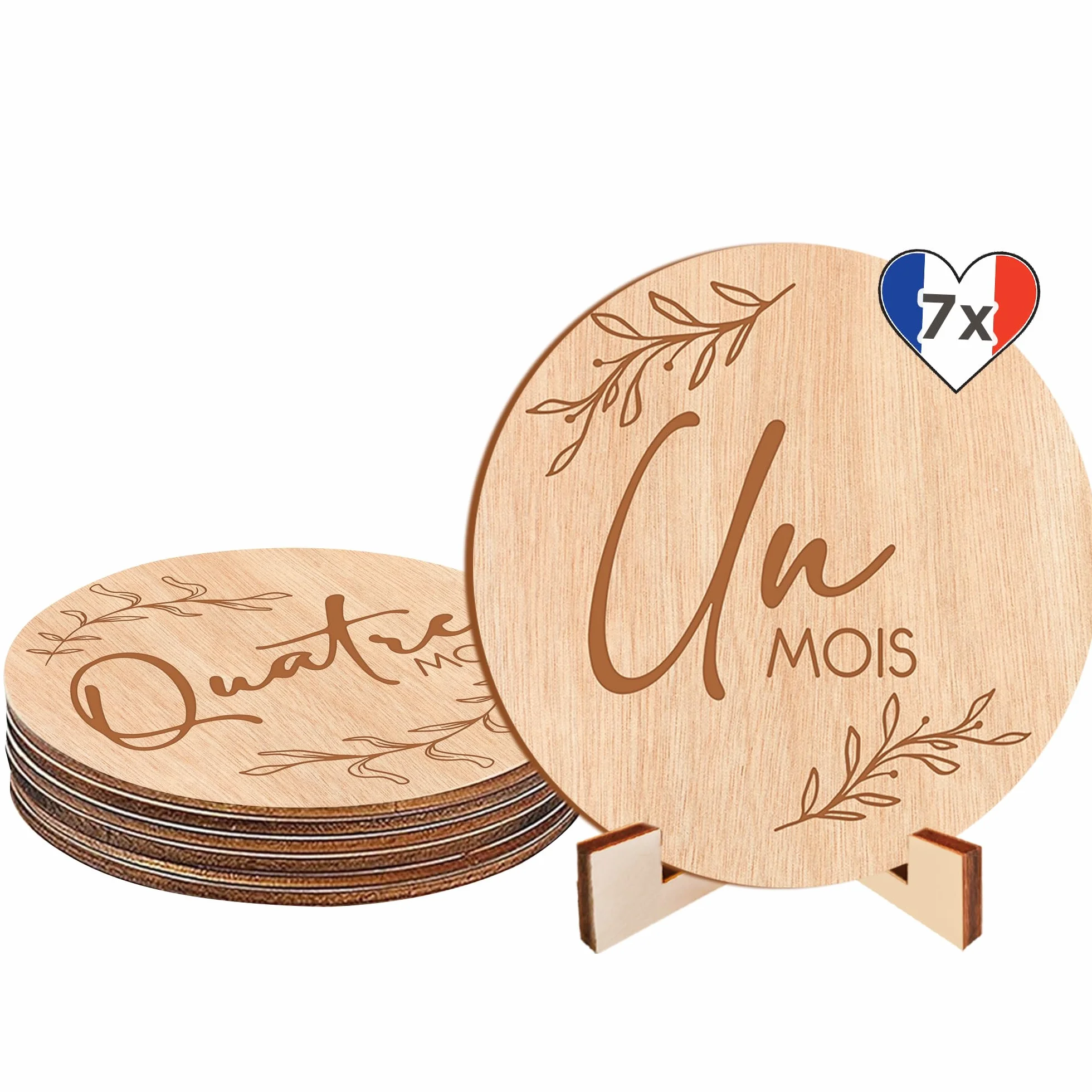 Cartes Étapes Bébé en Bois Support Inclus Lot de 7 Cartes Nouveau Né 12 Mois