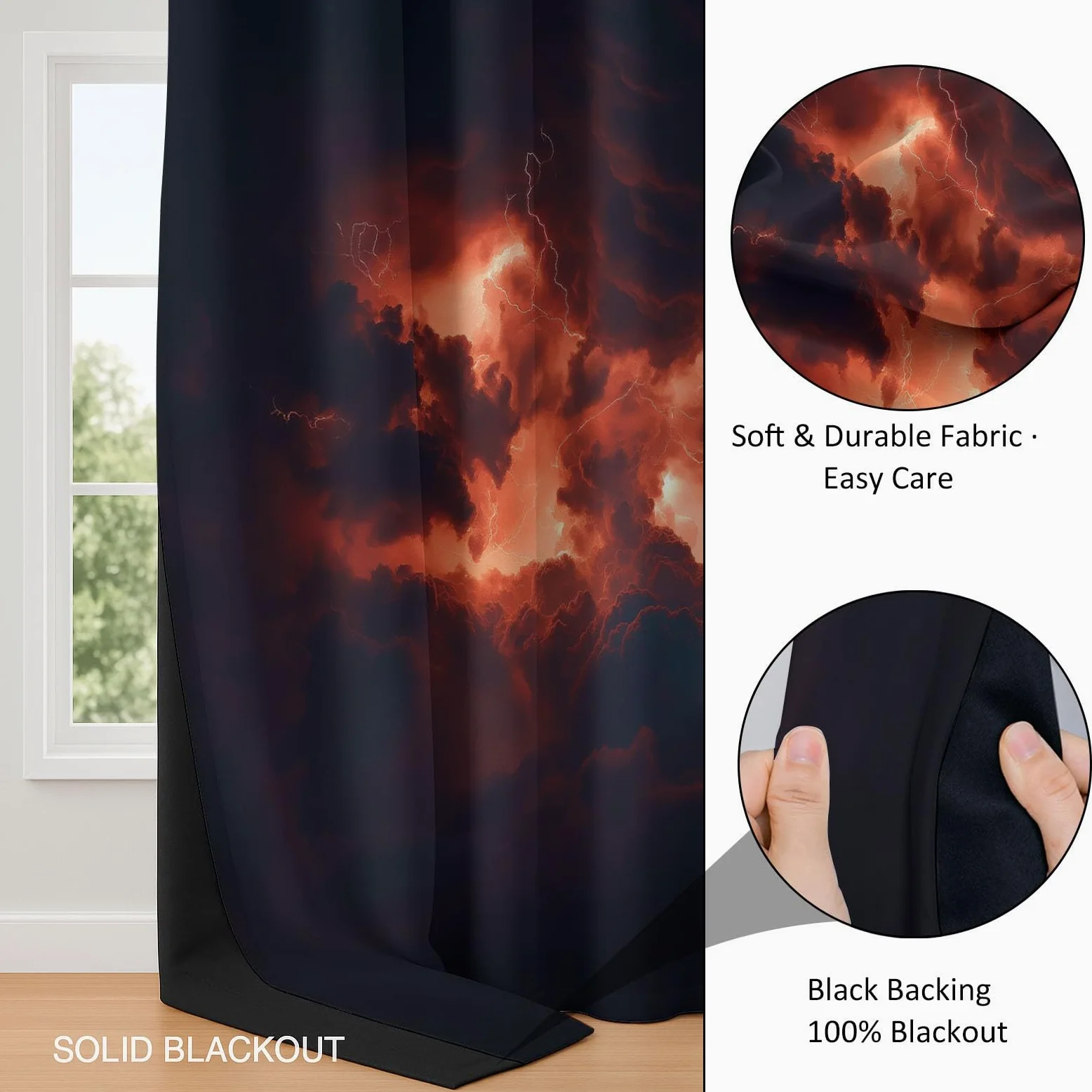 Générique Rideaux Opaques en Nuages Sombres Orage Naturel, Rideau Occultant en Polyester Gris, Rideaux Thermique Isolant Anti-Froid Décoration de Fenêtre pour Salon Chambre Lot de 2 140L x 245H cm