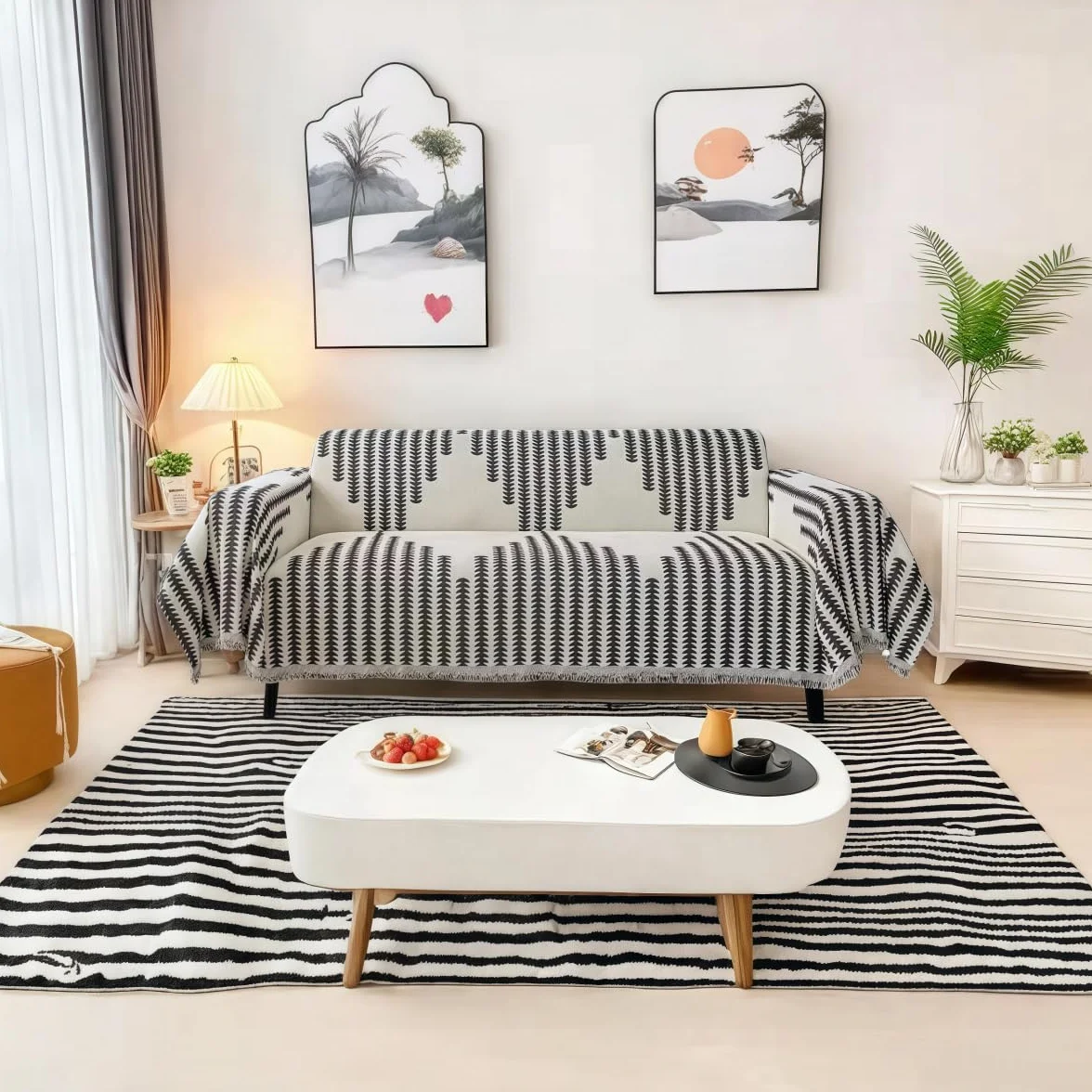 Boho Elegance Chenille Sofa Cover, Reversible Double-Sided Microfiber Couch Cover, Pet-Friendly, Washable, Anti-Cat Scratching, 70.8x59 in