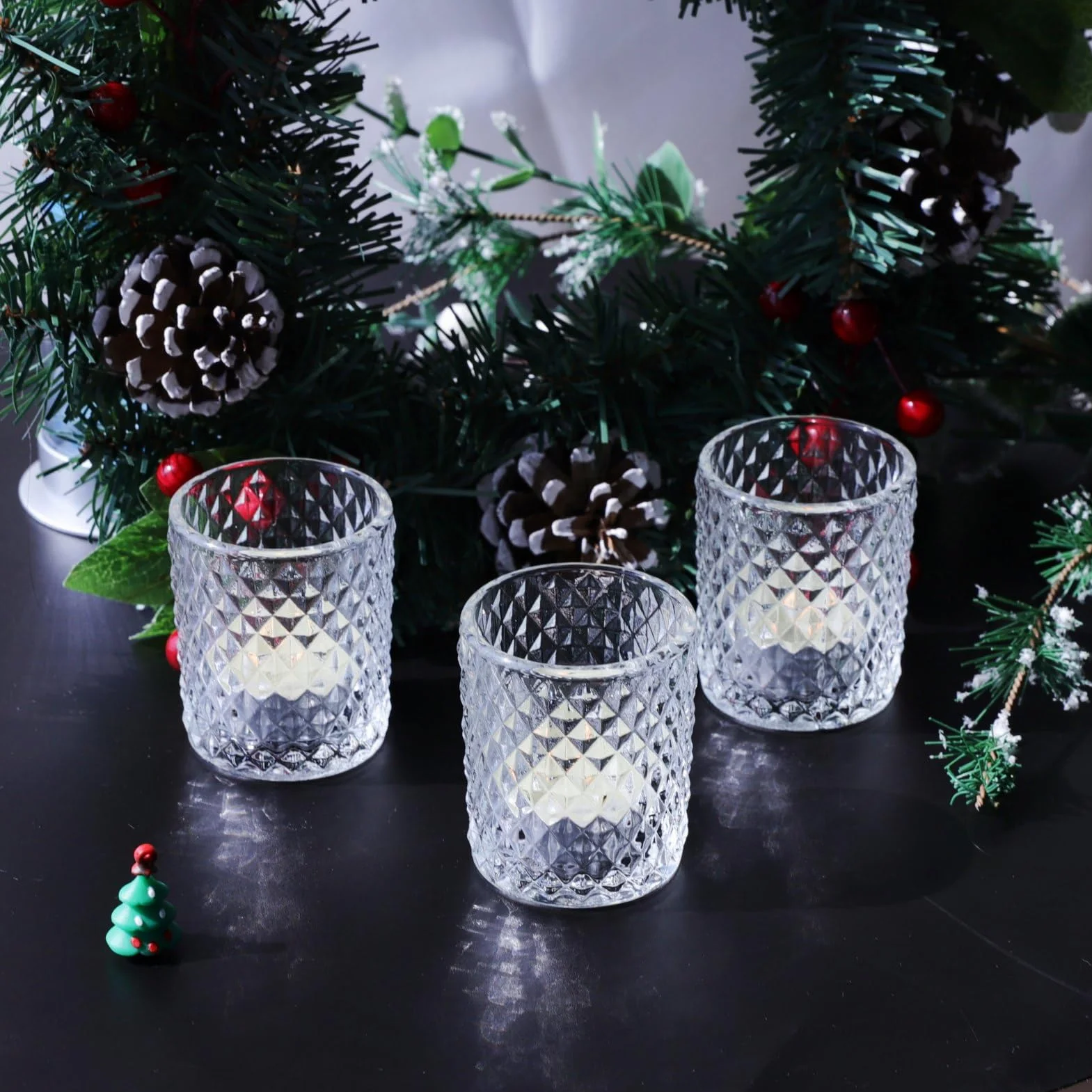 Lot de 12 Verre Photophore Diamant Transparent Bougeoir Chandelier Décoration Intérieur 5,5 x 6,5 cm