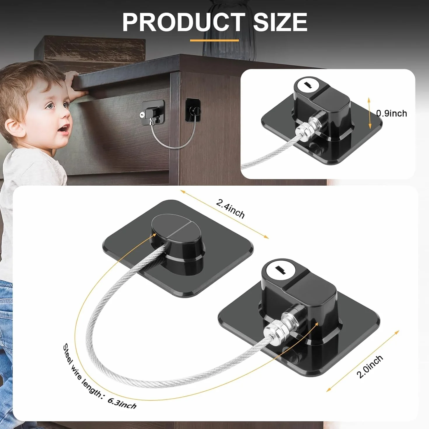 Serrure de réfrigérateur avec clé, sécurité enfants autocollante 2 Pcs