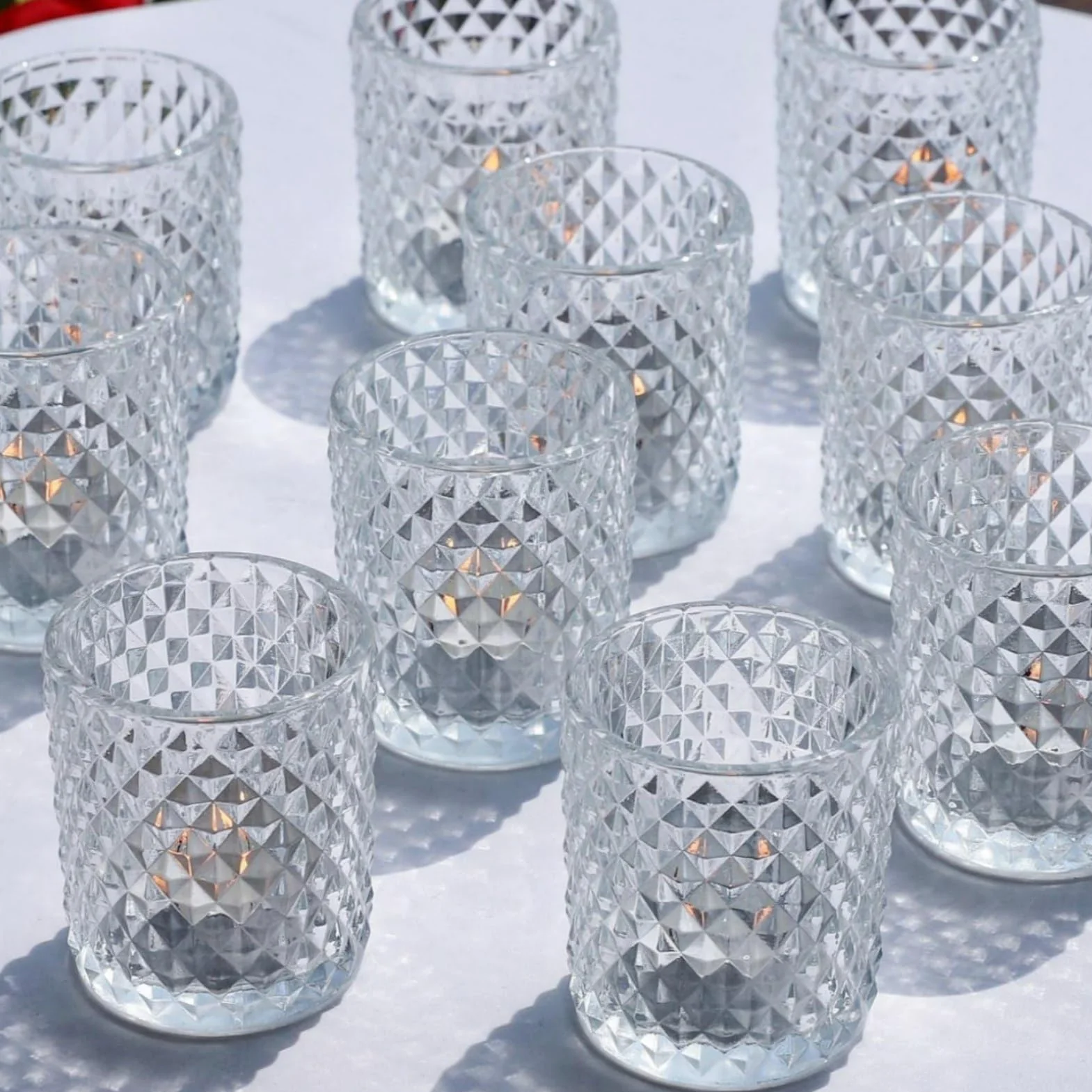 Lot de 12 Verre Photophore Diamant Transparent Bougeoir Chandelier Décoration Intérieur 5,5 x 6,5 cm