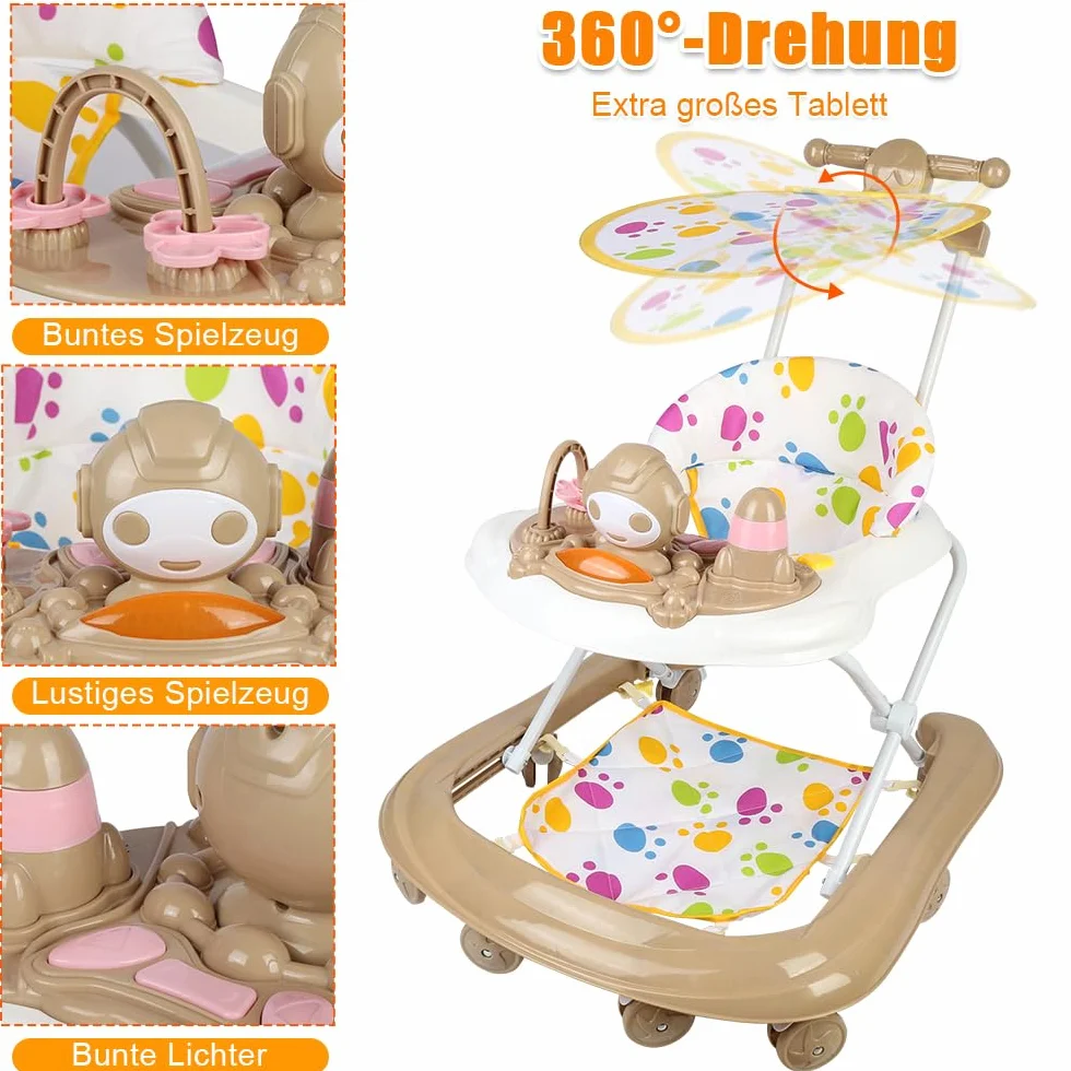 Trotteur Bébé Compact Chats de l’Espace avec Siège à Rebond, Lumières, Musique, Jouets Interactifs, jusqu'à 20 kg, 6 Mois+