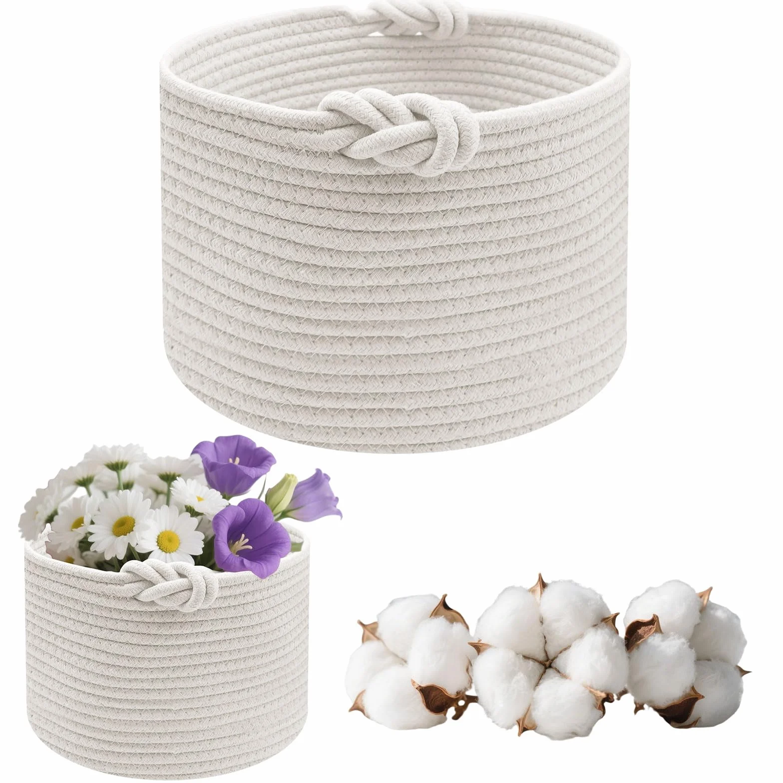 Panier de Rangement Tressé en Coton D 24 x H 18 cm Blanc