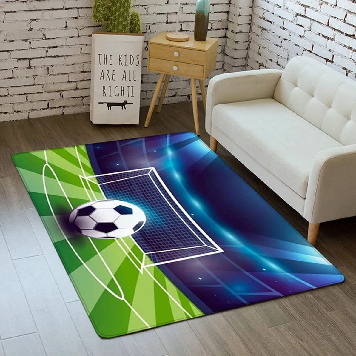 Tapis de Sport Chambre Salon Cuisine Football Terrain de Football Tapis de Sol Paillassons Toilettes à Séchage Rapide Tapis de Bain Tapis D'exercice Tapis de Décoration (Bleu,140x200 cm)