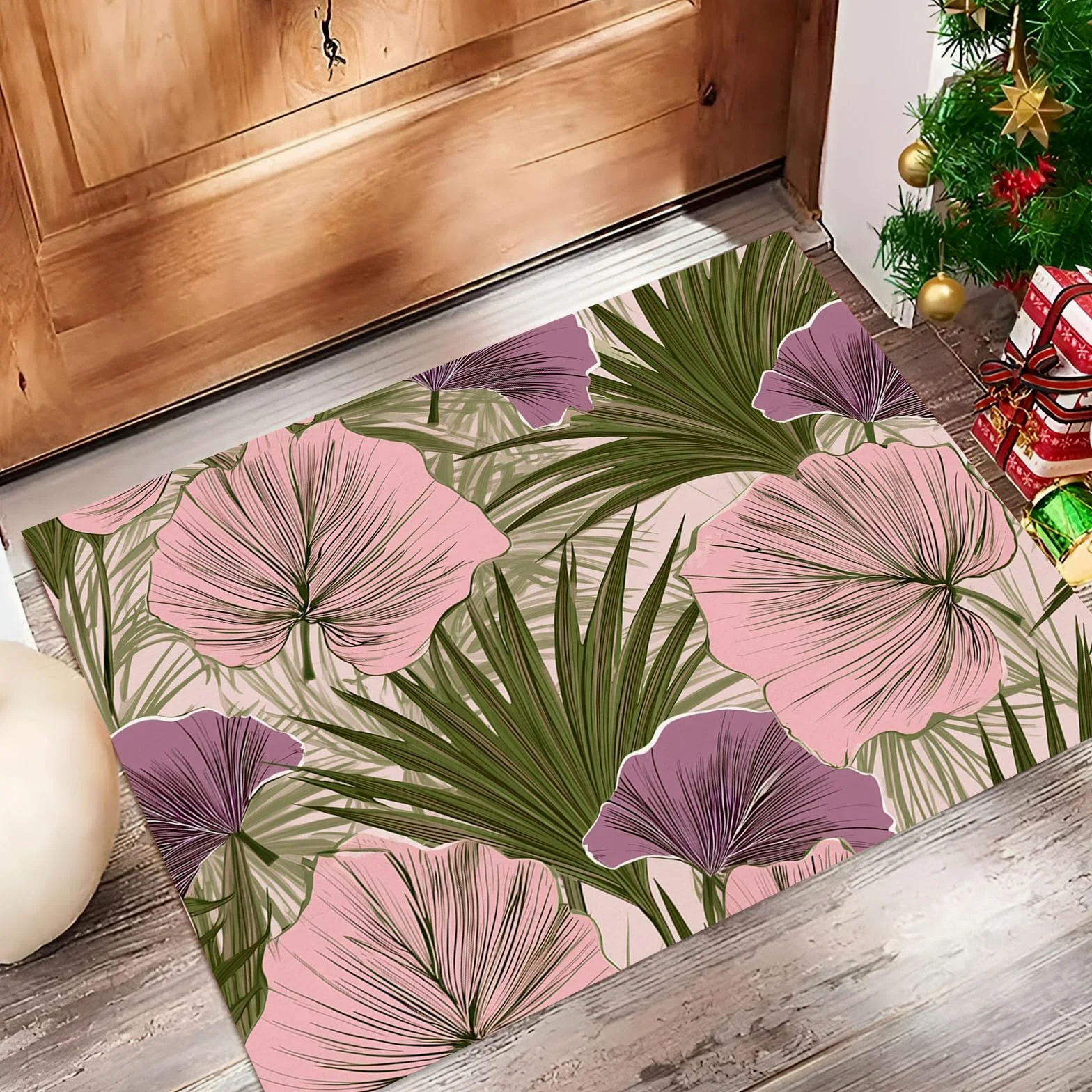 Tapis Feuilles De Palmier Tropicales 90X150Cm en Fausse Laine Vert Olive pour Salle De Bain Cuisine, Petit Paillasson D'Entrée D'Intérieur, Plantes Vintage, Tapis De Sol Antidérapant Lavable