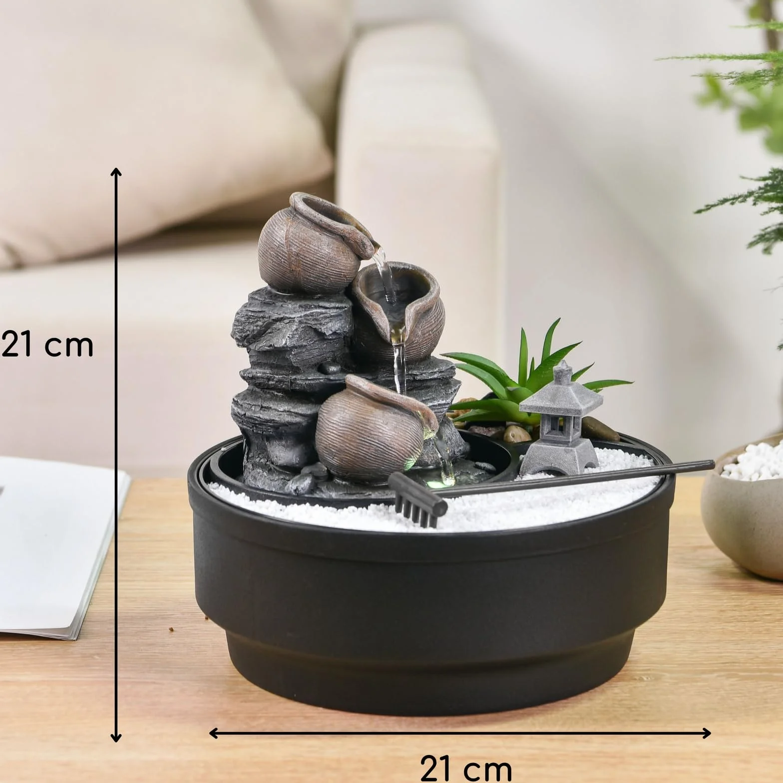 Fontaine d'Intérieur Jardin Zen, Lumière LED, H21 cm - Oasis Zen'Light