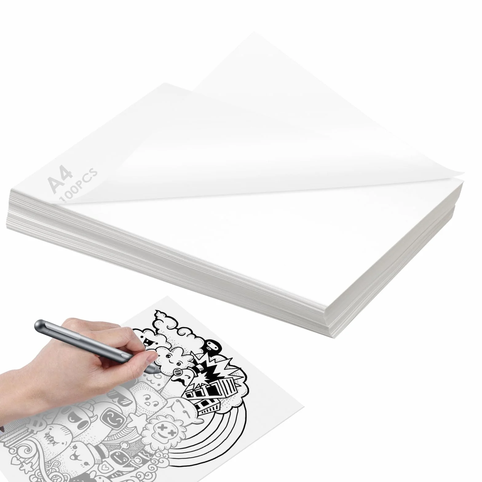 Papier Calque A4 55g/m² 100 Feuilles Transparent 210x297mm pour Patron Couture Dessin