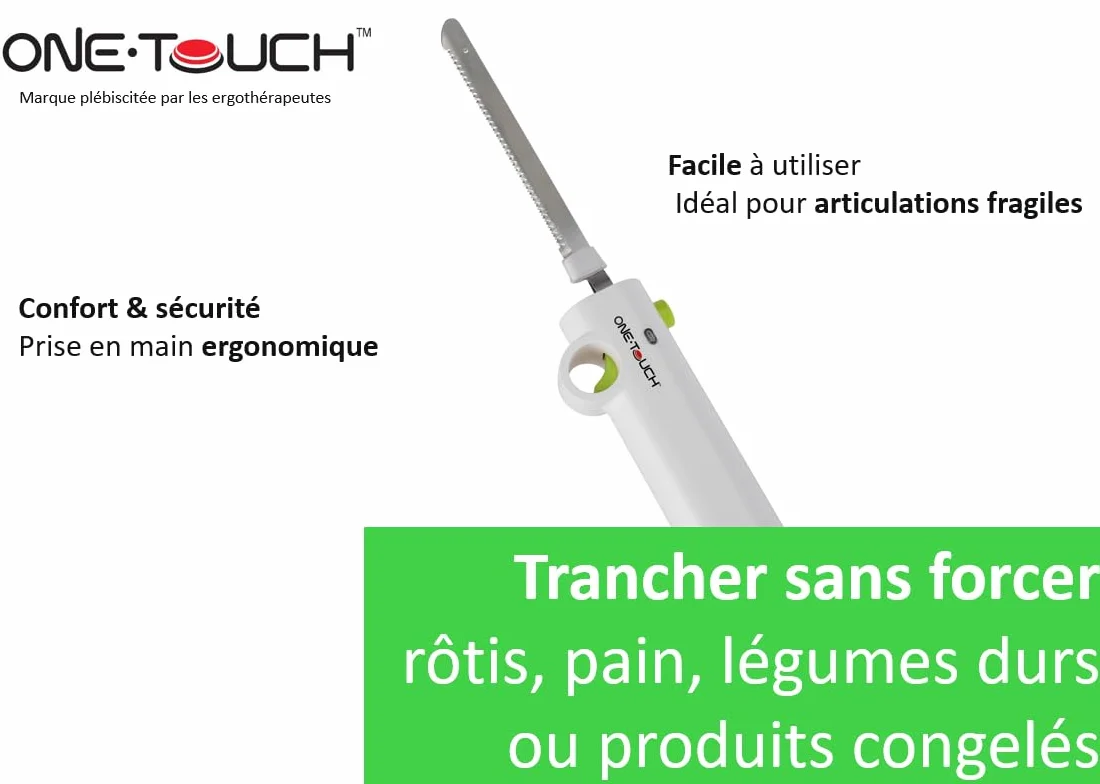Couteau Électrique Sans fil ONE TOUCH KC157 – Découpe Rôtis, Volaille, Pain – Maniement Facile et Sécurisé