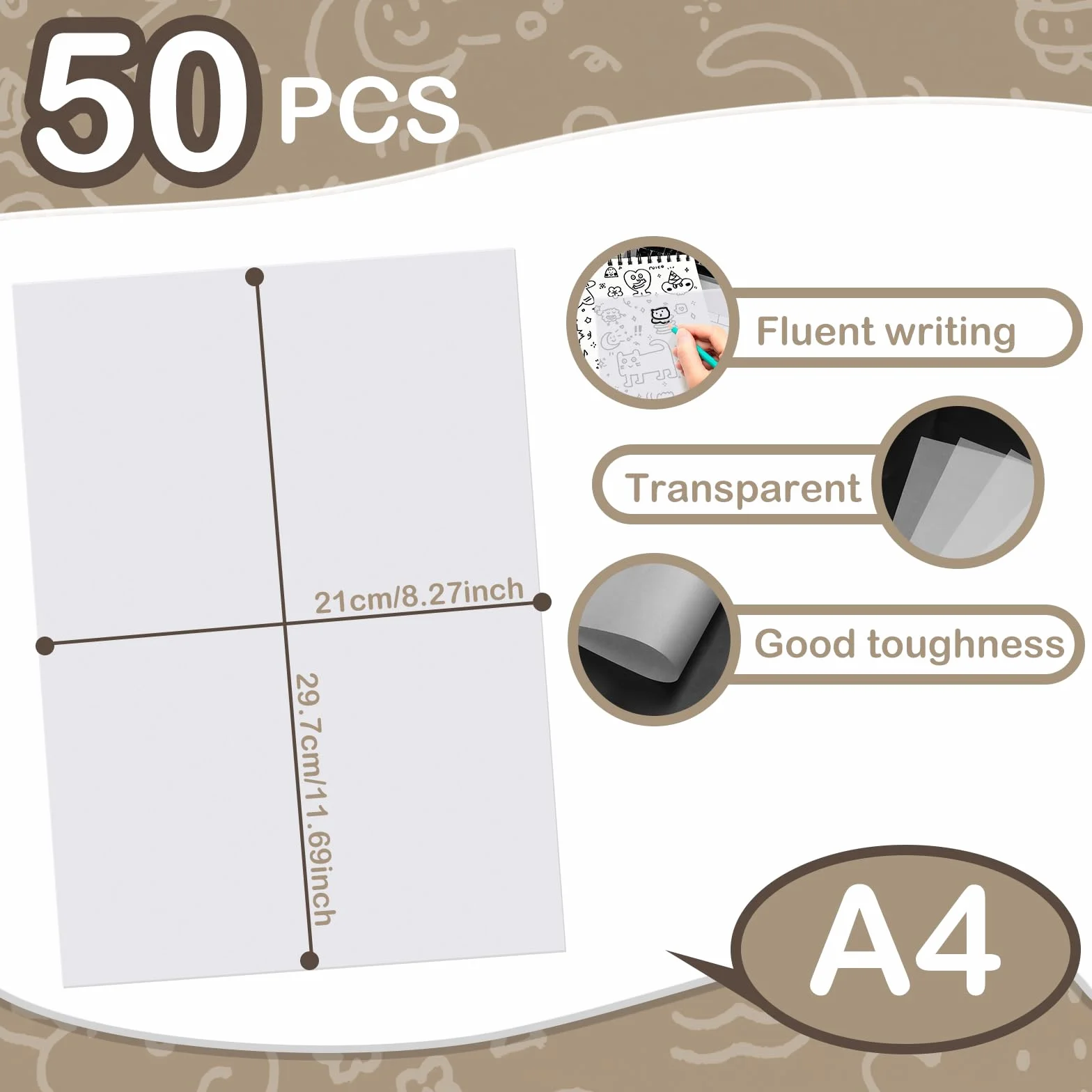 Papier Calque A4 55g/m² Transparent 50 Feuilles 210x297mm pour Patron Couture Dessin Copie