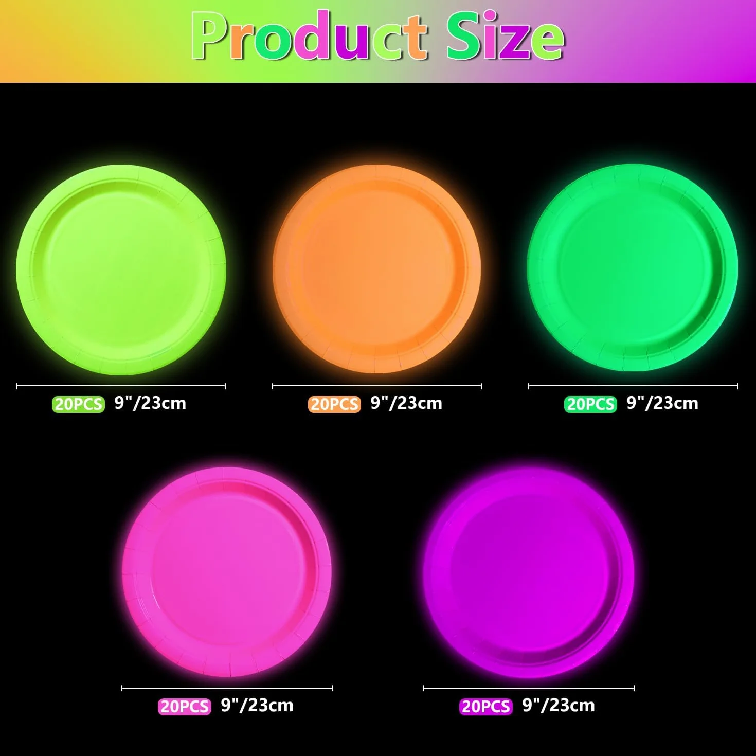 Glow dans l'obscurité Assiettes de fête au néon 5 couleurs Halloween