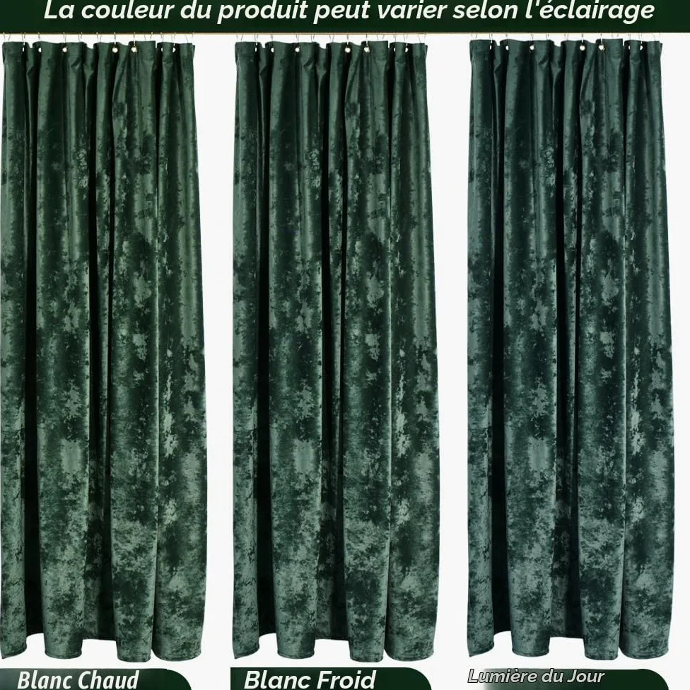 TAMGHO Rideau de Douche en Velours écrasé de Luxe avec 12 Crochets dorés – Rideau de Douche en Tissu épais imperméable pour Salle de Bain – Vert foncé – 183 x 183 cm