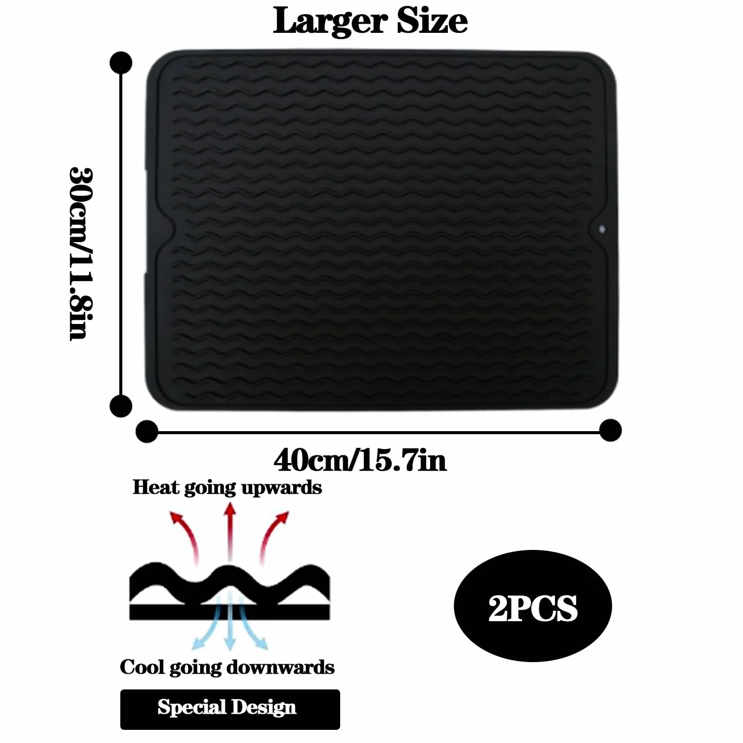Lot de 2 dessous-de-plat en silicone 40 x 30 cm, tapis de travail flexible résistant