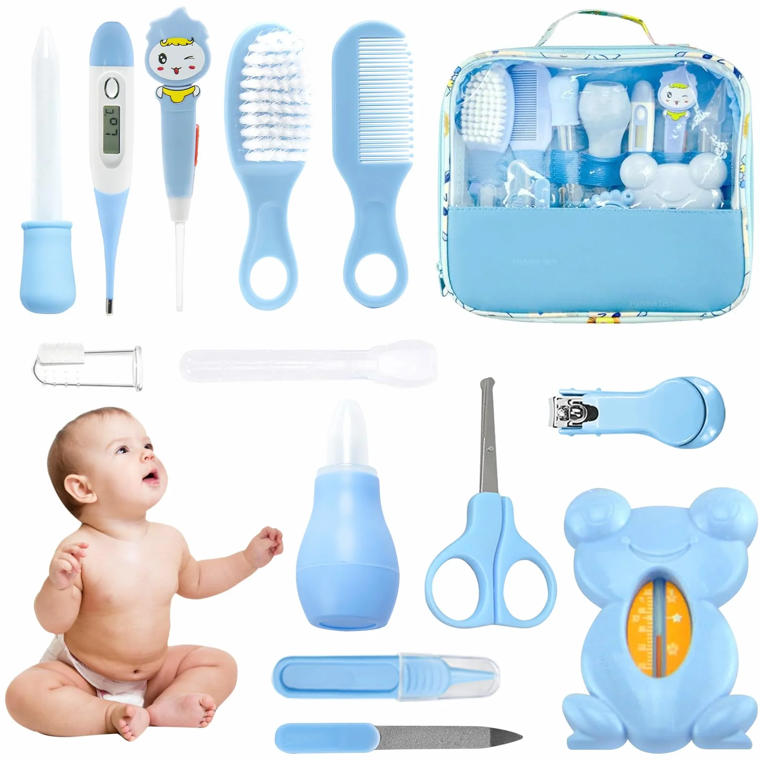 HyAdierTech Trousse de Soin Bébé 13 Pièces Set Naissance Kit Soins Nouveau-né Bleu