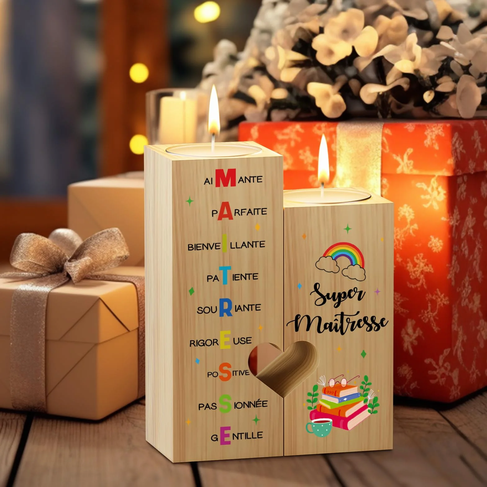 Candélabre Cadeau Maitresse d'école Fin d'année Merci Meilleur Cadeaux Femmes Professeur