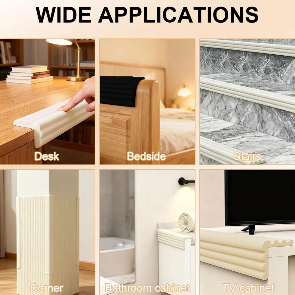 Bandes de Sécurité en Mousse 2m x 8cm Autocollantes pour Enfants Meubles Escalier Blanc Ivoire