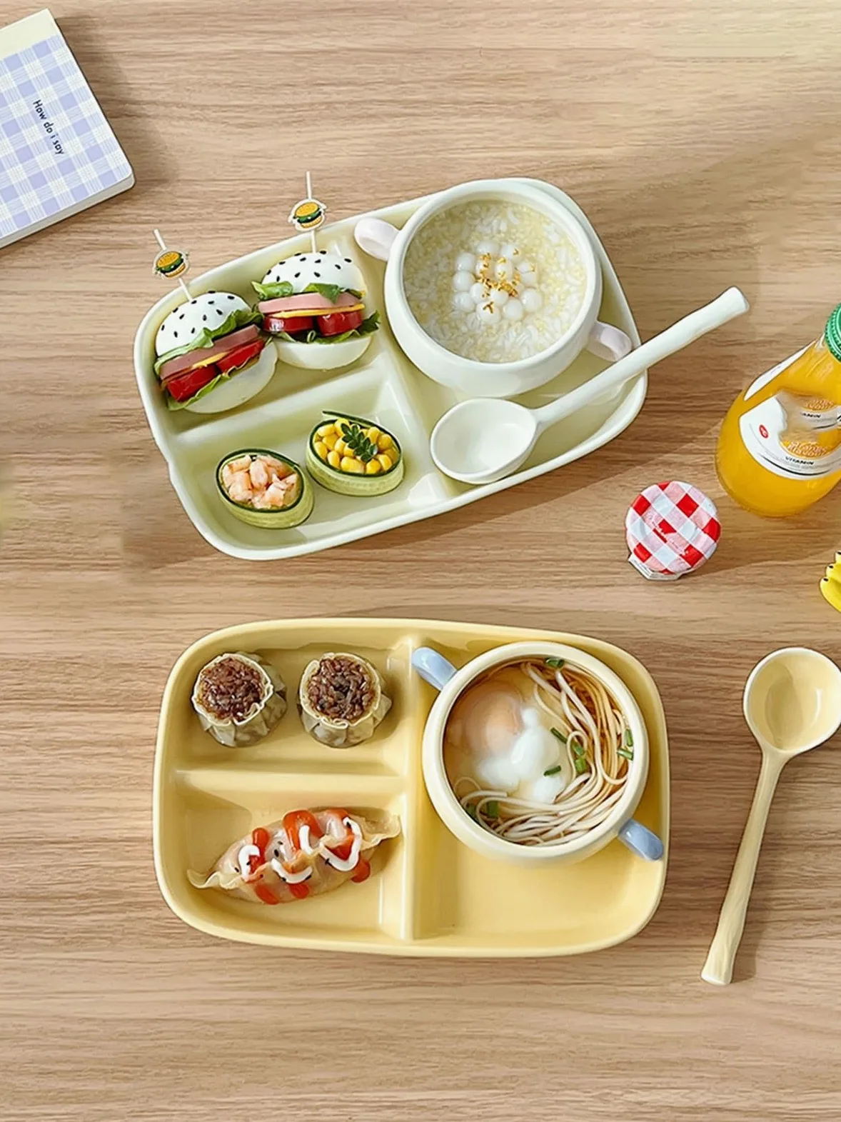 Assiette divisée + Bol à soupe + Cuillère | Assiette à dîner en céramique à 3 compartiments, assiettes de contrôle des portions for plats de dîner for adultes, lavable au lave-vaisselle ( Color : Whit