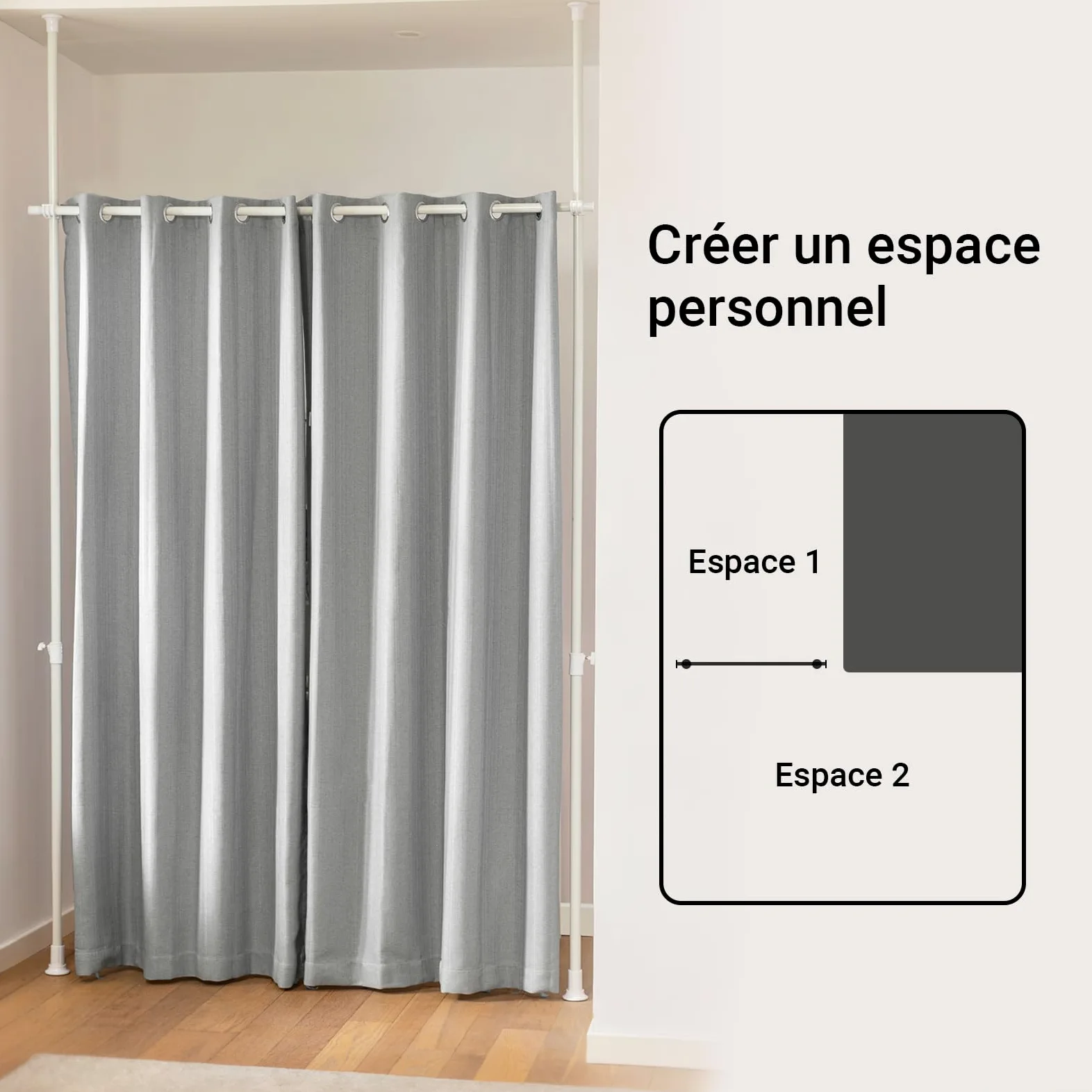 SoBuy Paravent Modulable Occultant Réglable 162-266x199-262 cm | Séparateur de pièces avec rideau télescopique, isolation thermique pour salon, bureau et chambre Gris Anthracite KLS12-HG
