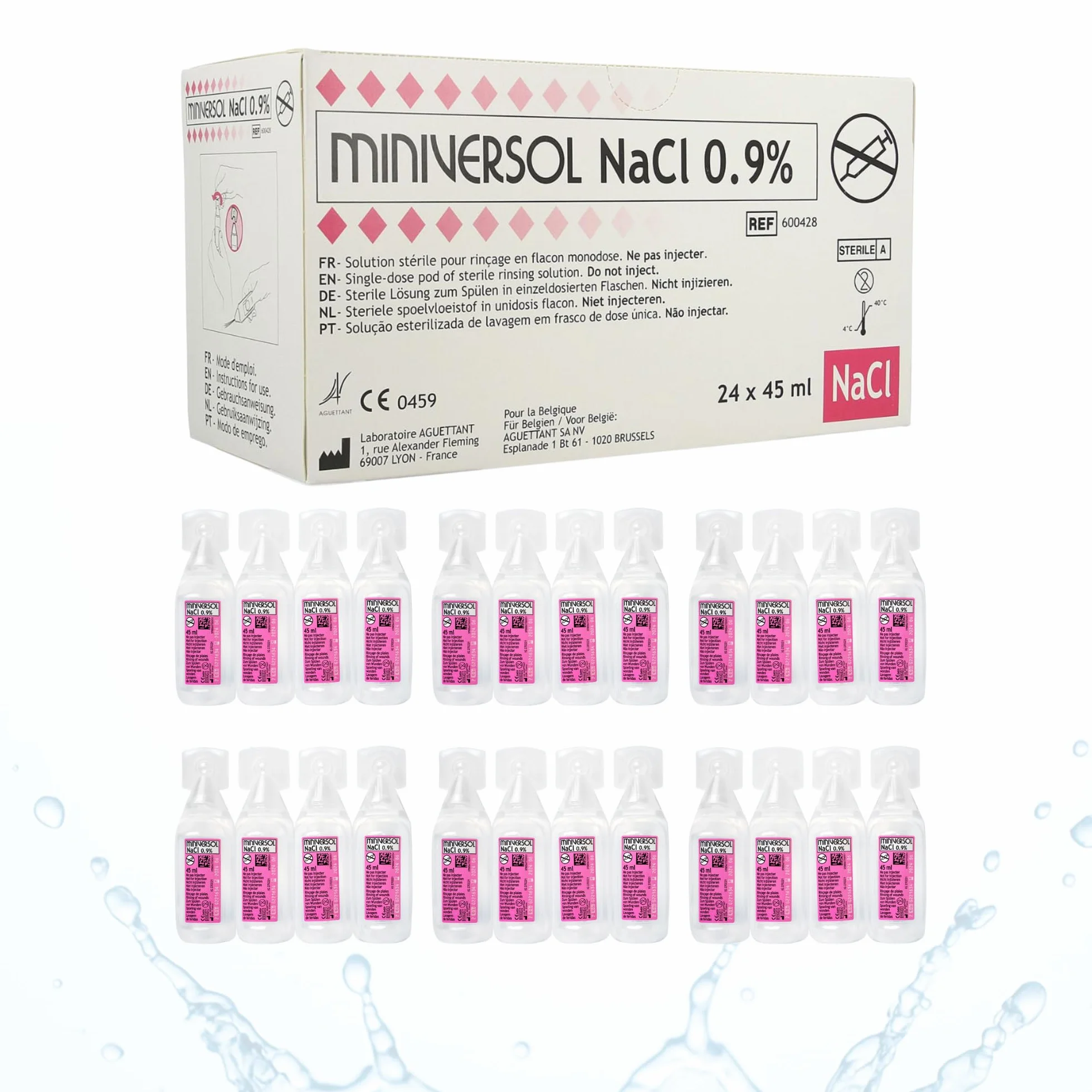 Sérum Physiologique Stérile Unidose 45ml Pack 24 Physiodoses Solution Saline Isotonique NaCl 0,9% Lavage Nasal Bébé Enfant Adulte