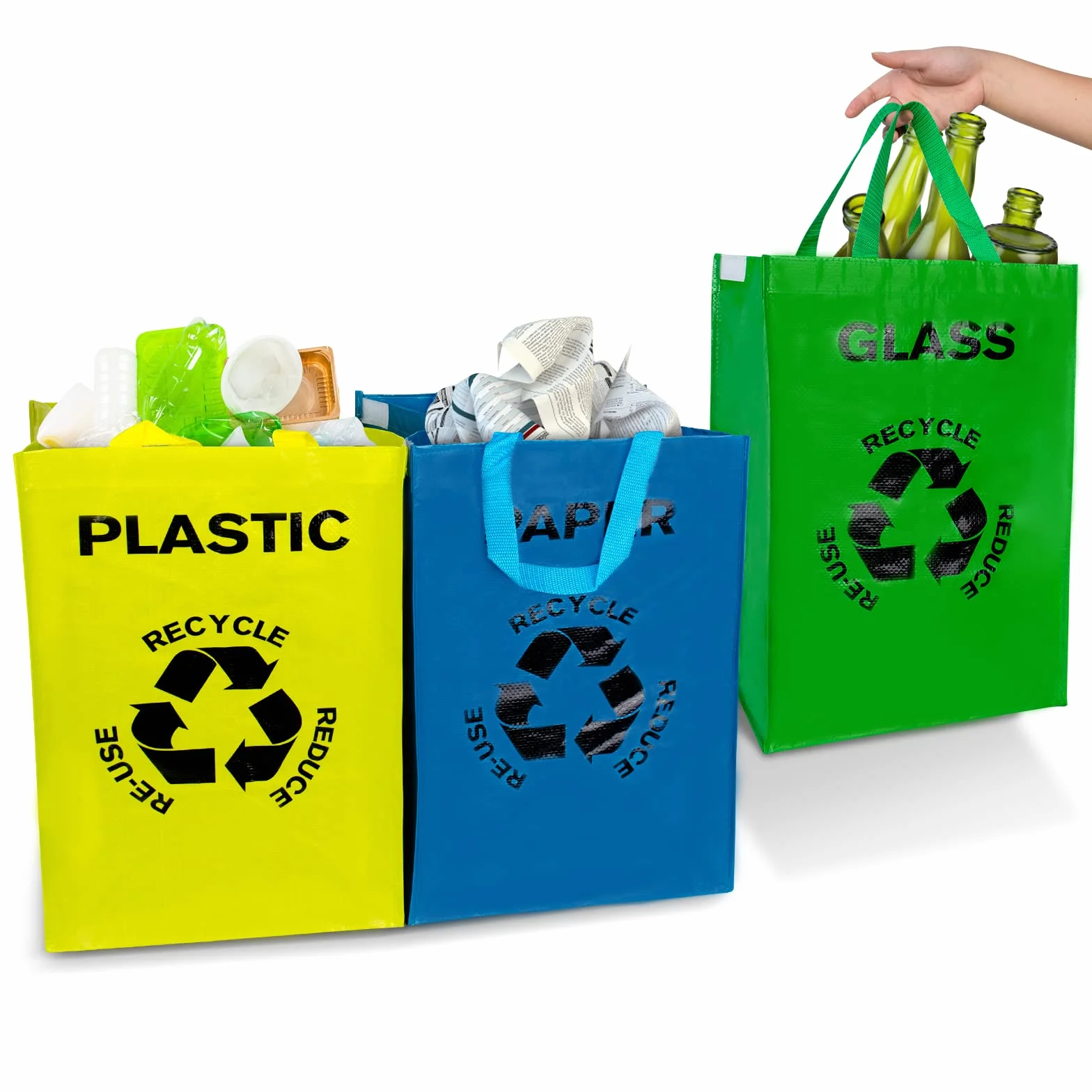 Sacs de Tri Selectif Lot de 3 Poubelle 40L pour Verre Papier Plastique Recyclage Intérieur Extérieur