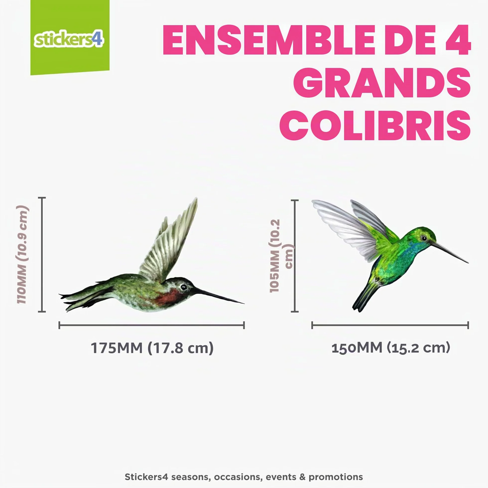 Stickers Fenêtre Colibri Anti-Collision Oiseaux - 4 Décoratifs Electrostatiques