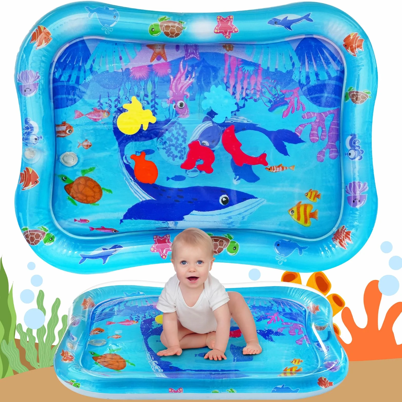 Tapis d'eau pour bébé 66x50cm Tummy Time Gonflable Nourrissons Filles Garçons 3-9 Mois Nouveau-né