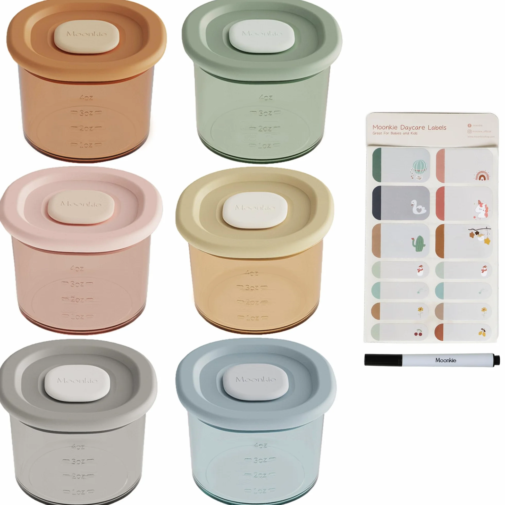 Moonkie Petit Pot Conservation Bébé Silicone Lot 6 Pots 120ml Hermétiques Graduation Sans BPA Résistent Choc Thermique Congélation