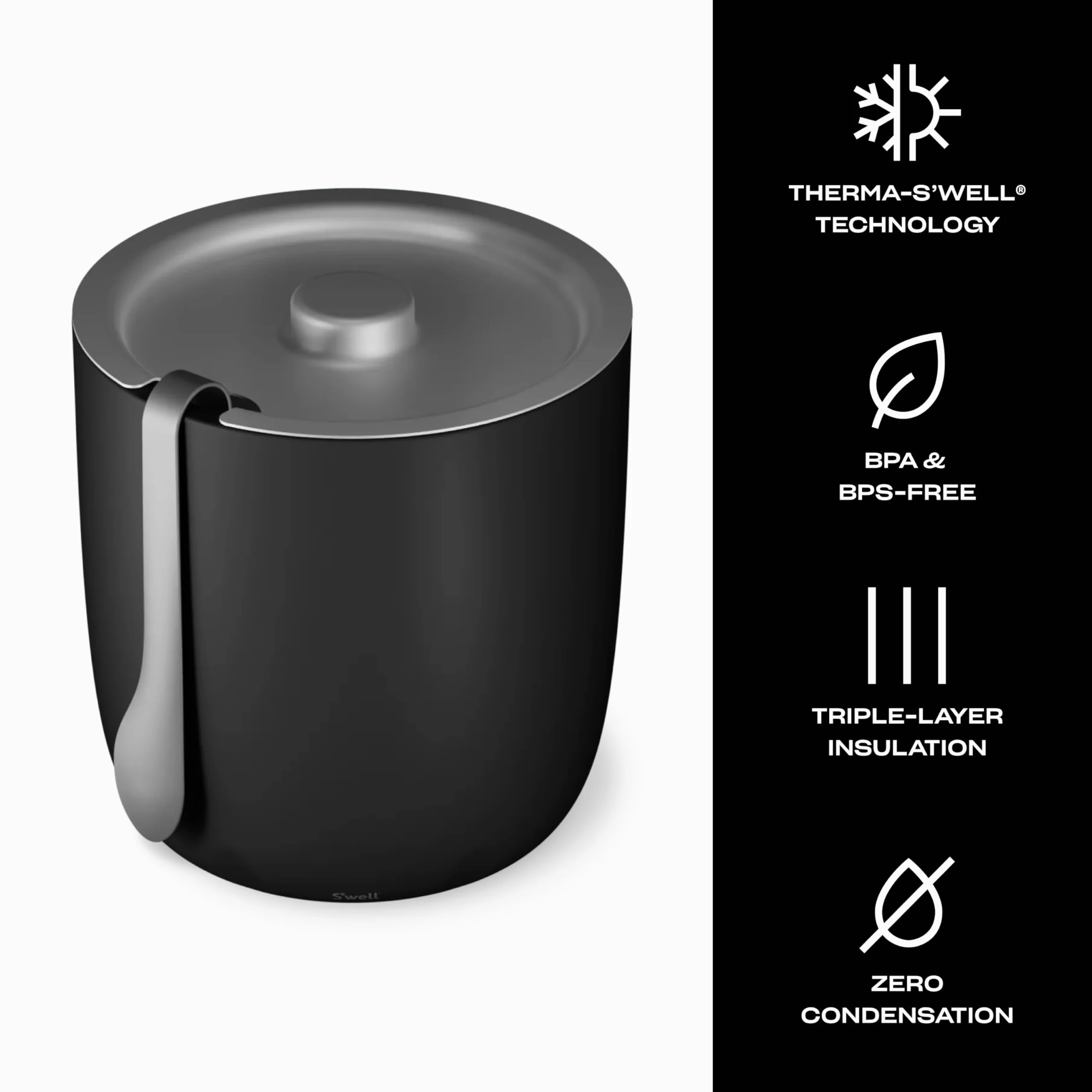 S'well Seau à glace avec pince, 1,927,8 g, onyx