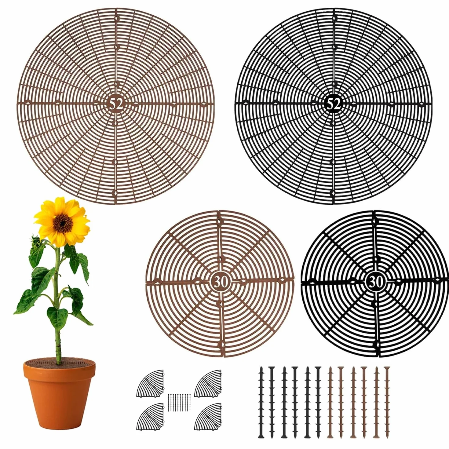 Lot de 4 grilles de protection pour pots de fleurs 30 cm + 52 cm anti-chats