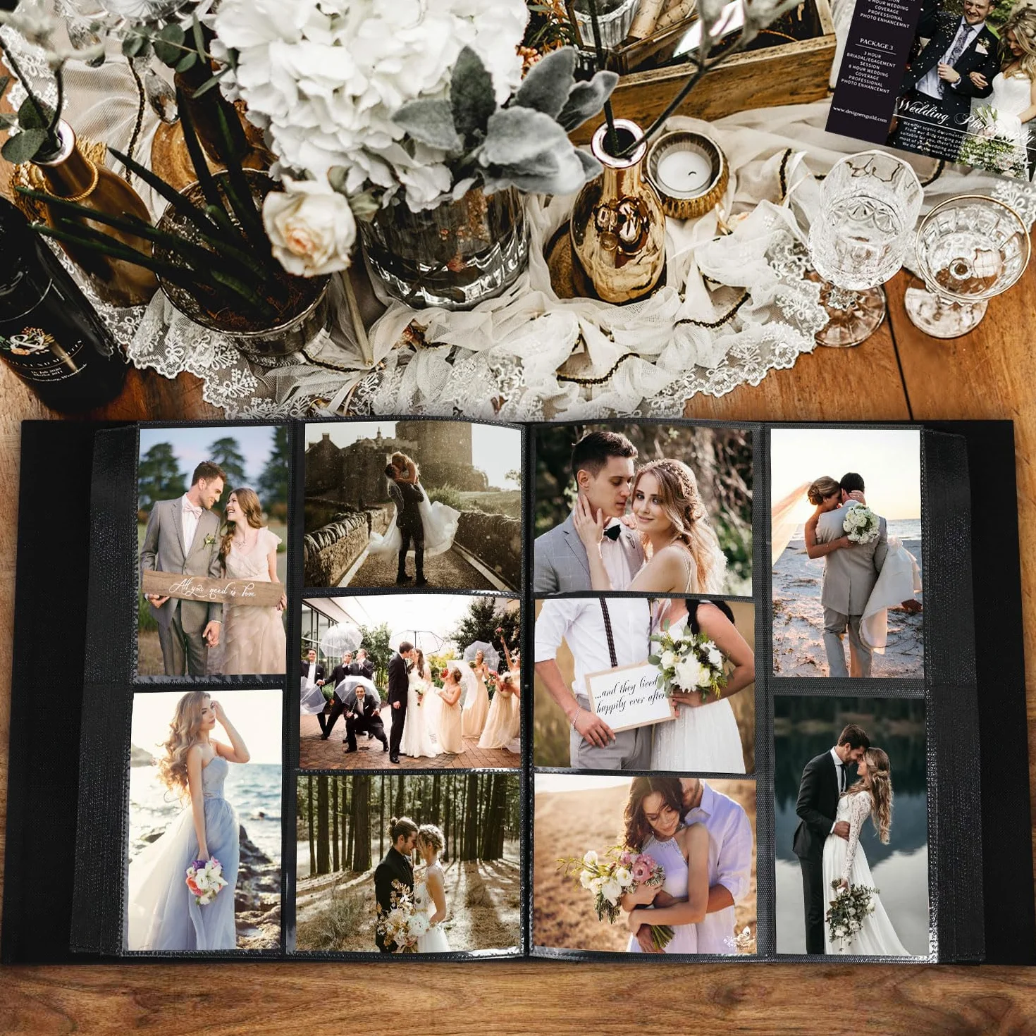 Album Photo Mariage 10x15cm 600 Poche Lin Tissu Fenêtre Mr & Mrs Beige