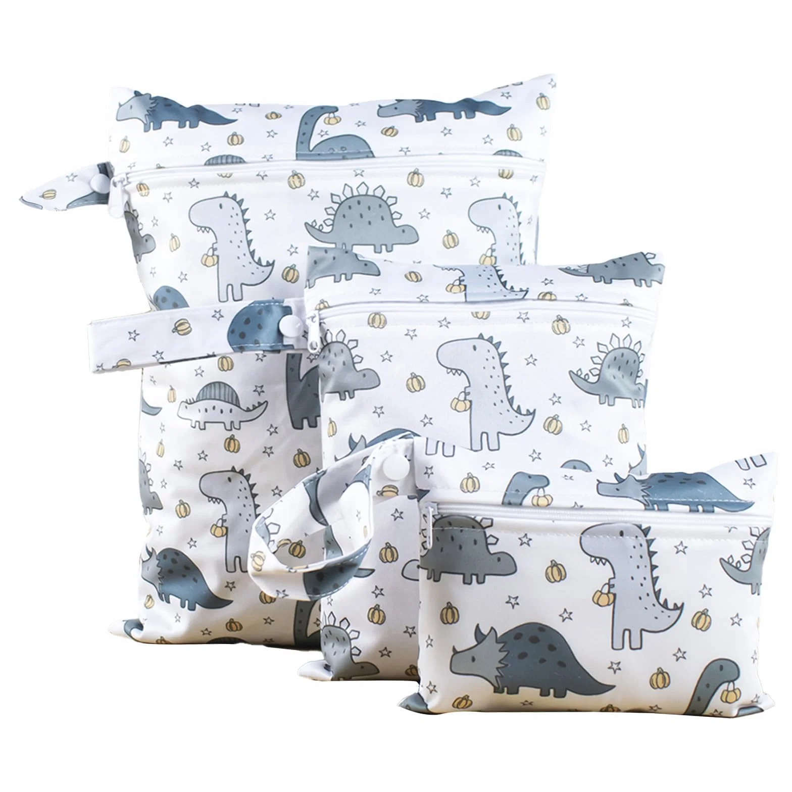 Sacs à Couches Lavables Dinosaures 3 Pièces, Sac Étanche Couche Bébé, Pochette Humide et Sèche Réutilisable