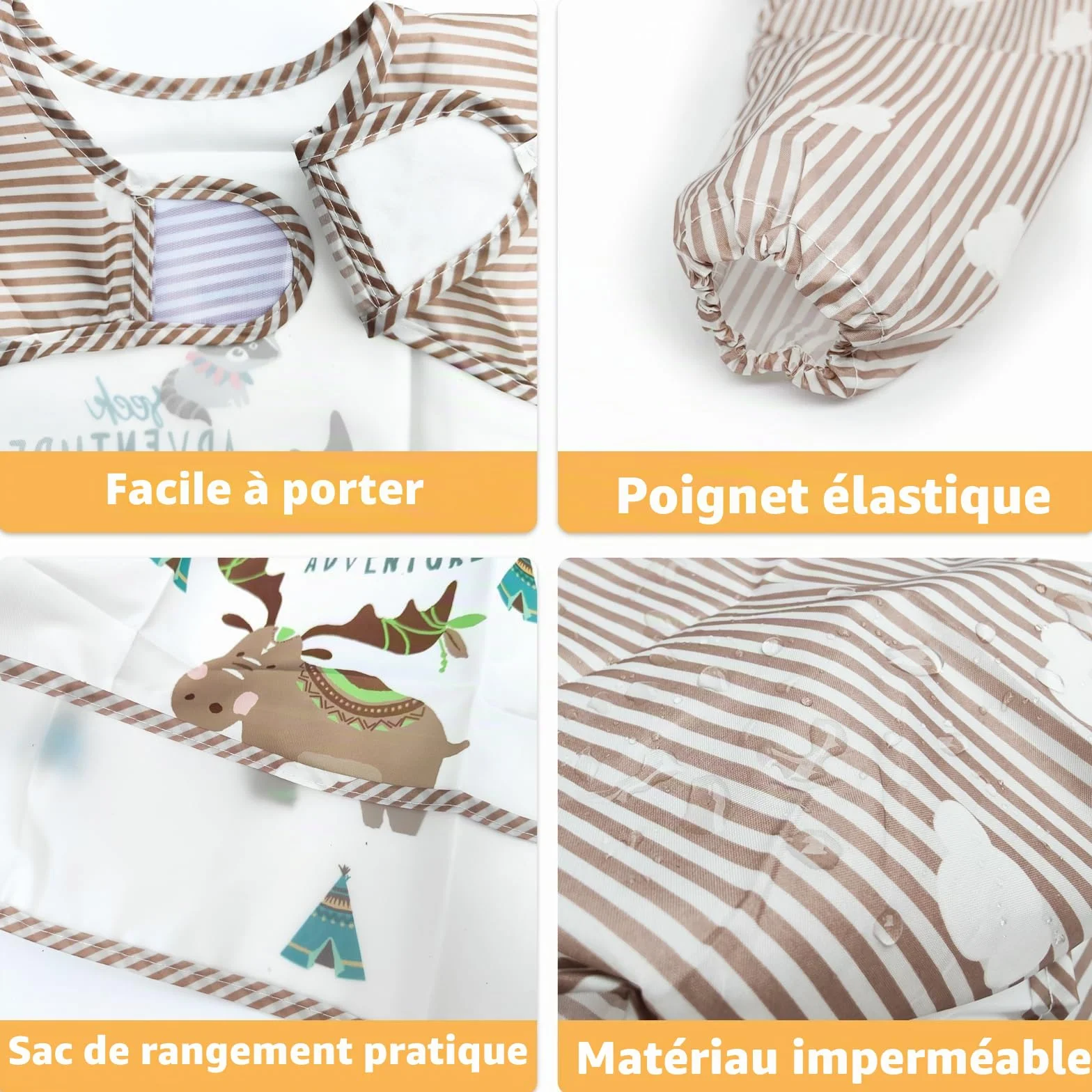 Bavoir bébé manches longues imperméable LISOPO 6 mois à 3 ans
