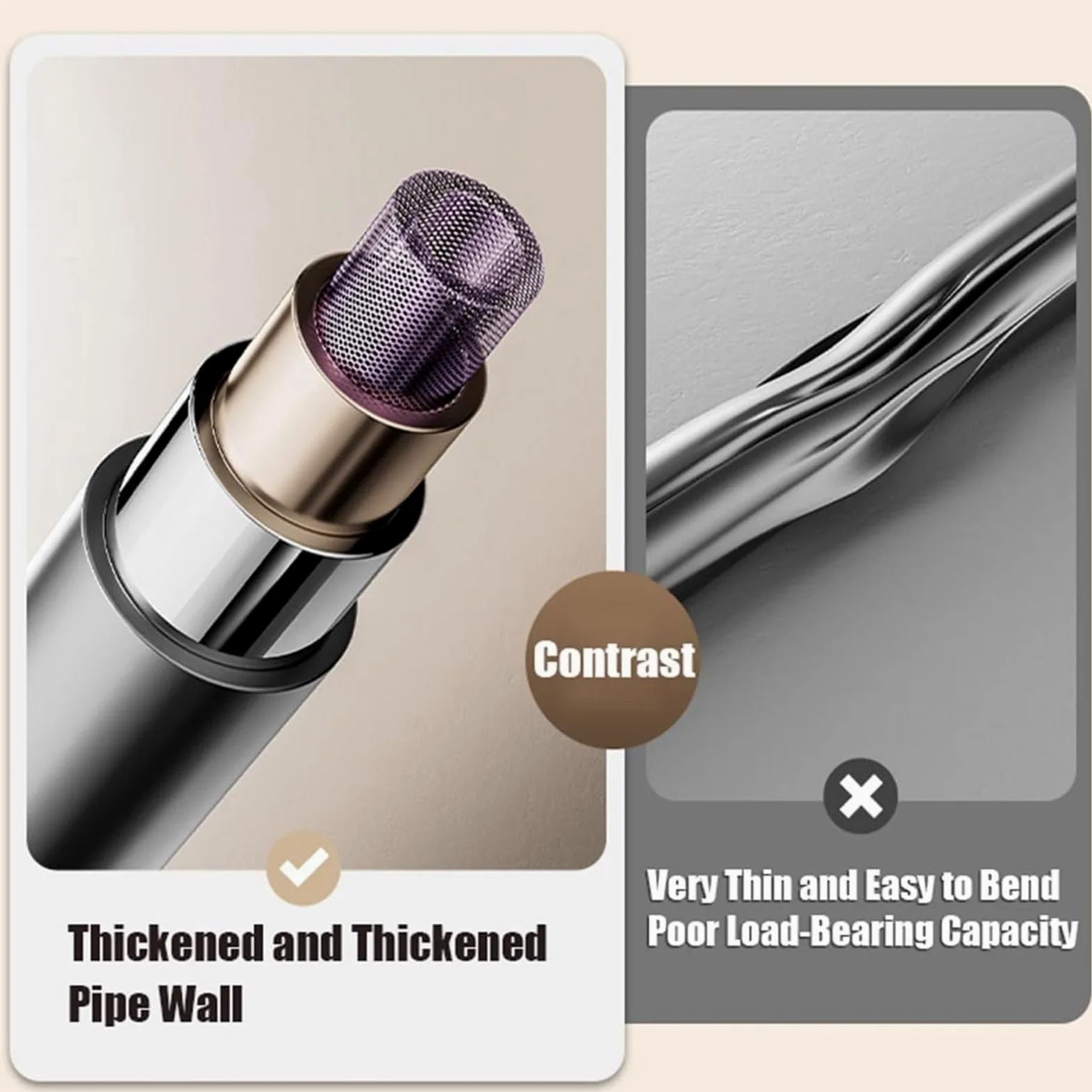 Tringle à rideaux extensible réglable de 200 à 500 cm, pour rideaux de douche et voilage, tringles à rideaux télescopiques en gris (110-190 cm) – Solution polyvalente et peu encombrante