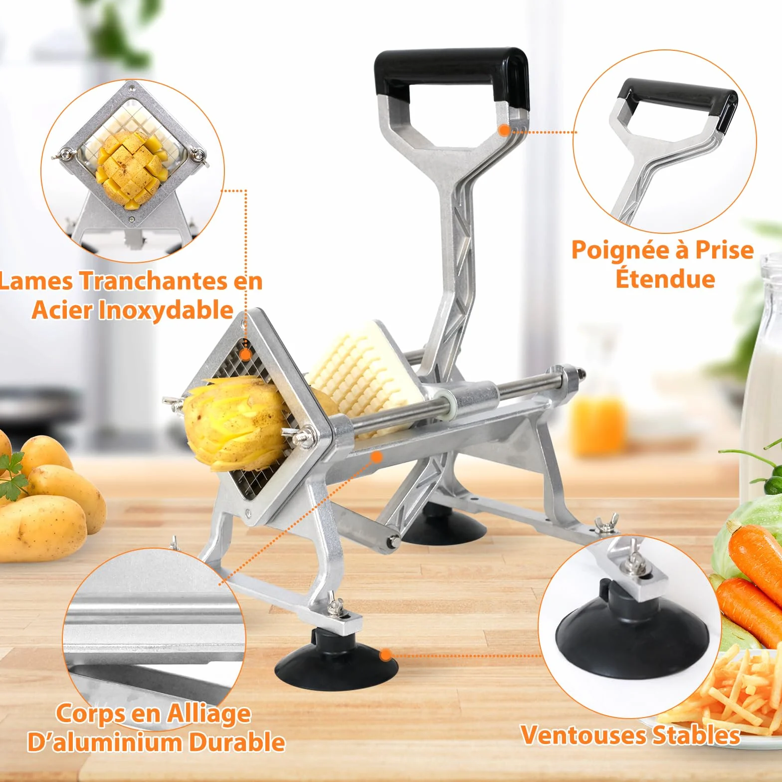 Anatole Coupe-Frites Lames Acier Inoxydable 6mm 9mm 13mm 8-Coin Trancheuse Légumes Commerciale