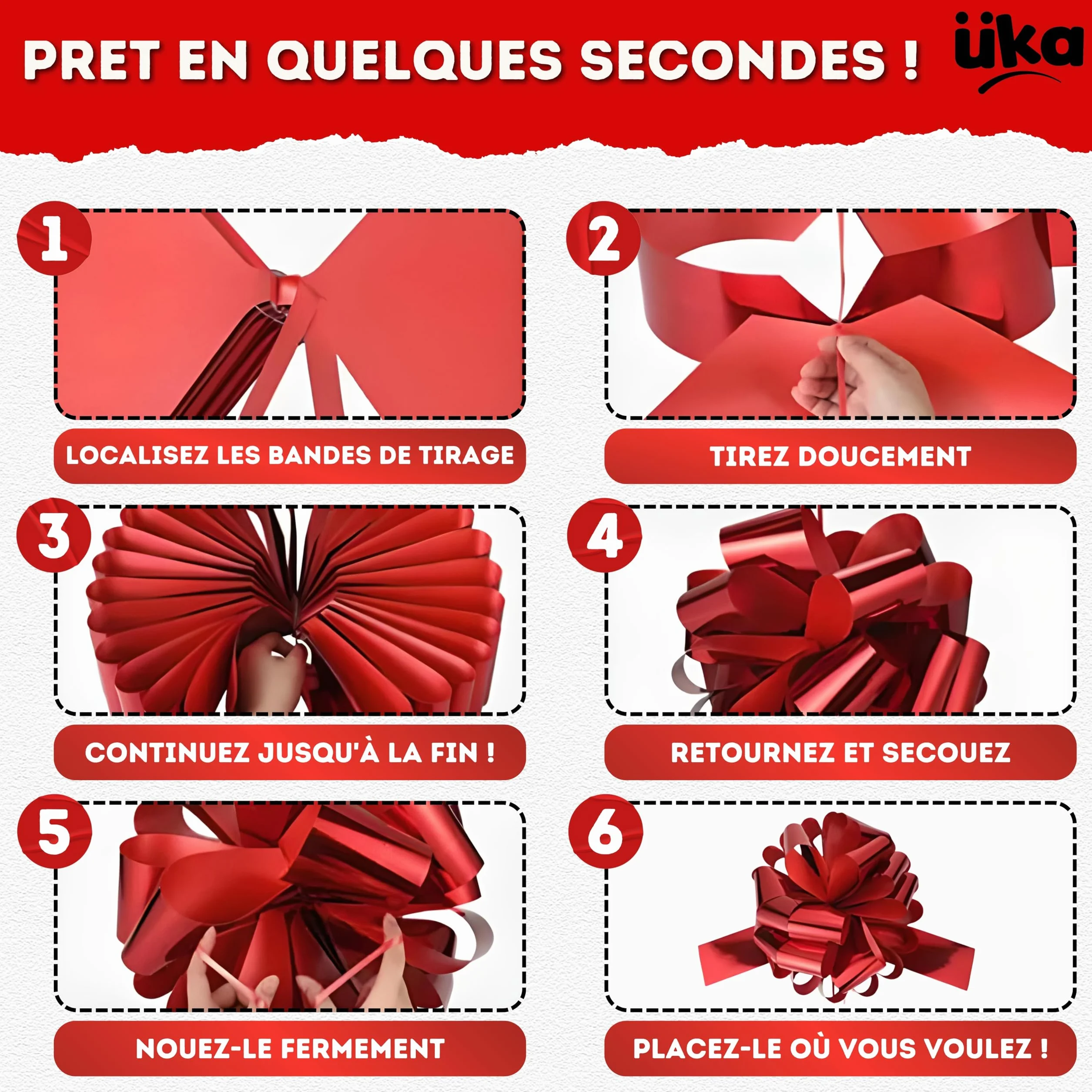 Noeud Cadeau Géant 40 cm Rouge Auto-assemblable Réutilisable pour Voitures Vélos