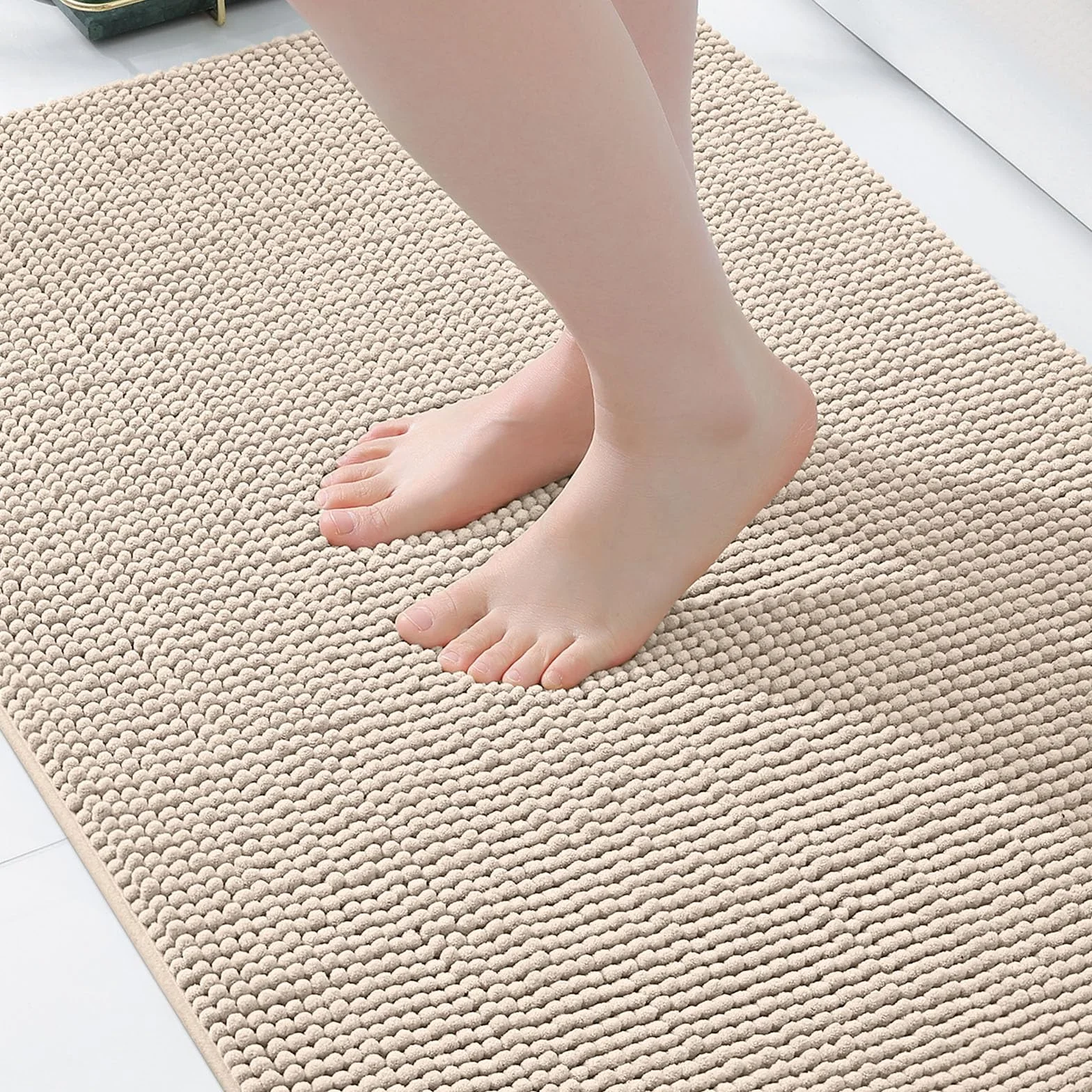 Tapis de bain en chenille antidérapant 40 x 60 cm beige