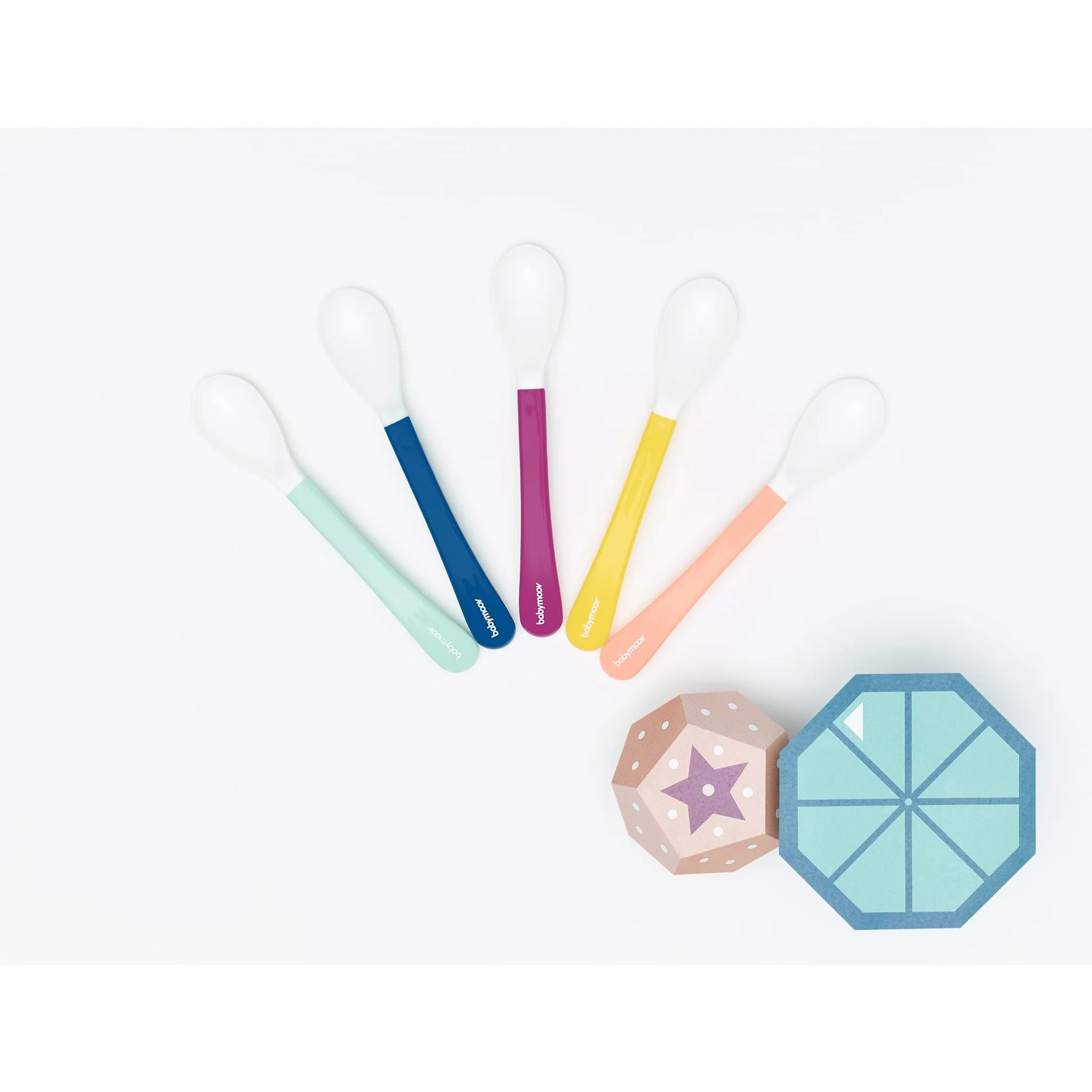 Babymoov Lot de 5 Cuillères en Silicone pour Bébé 2e Age, Multicolore
