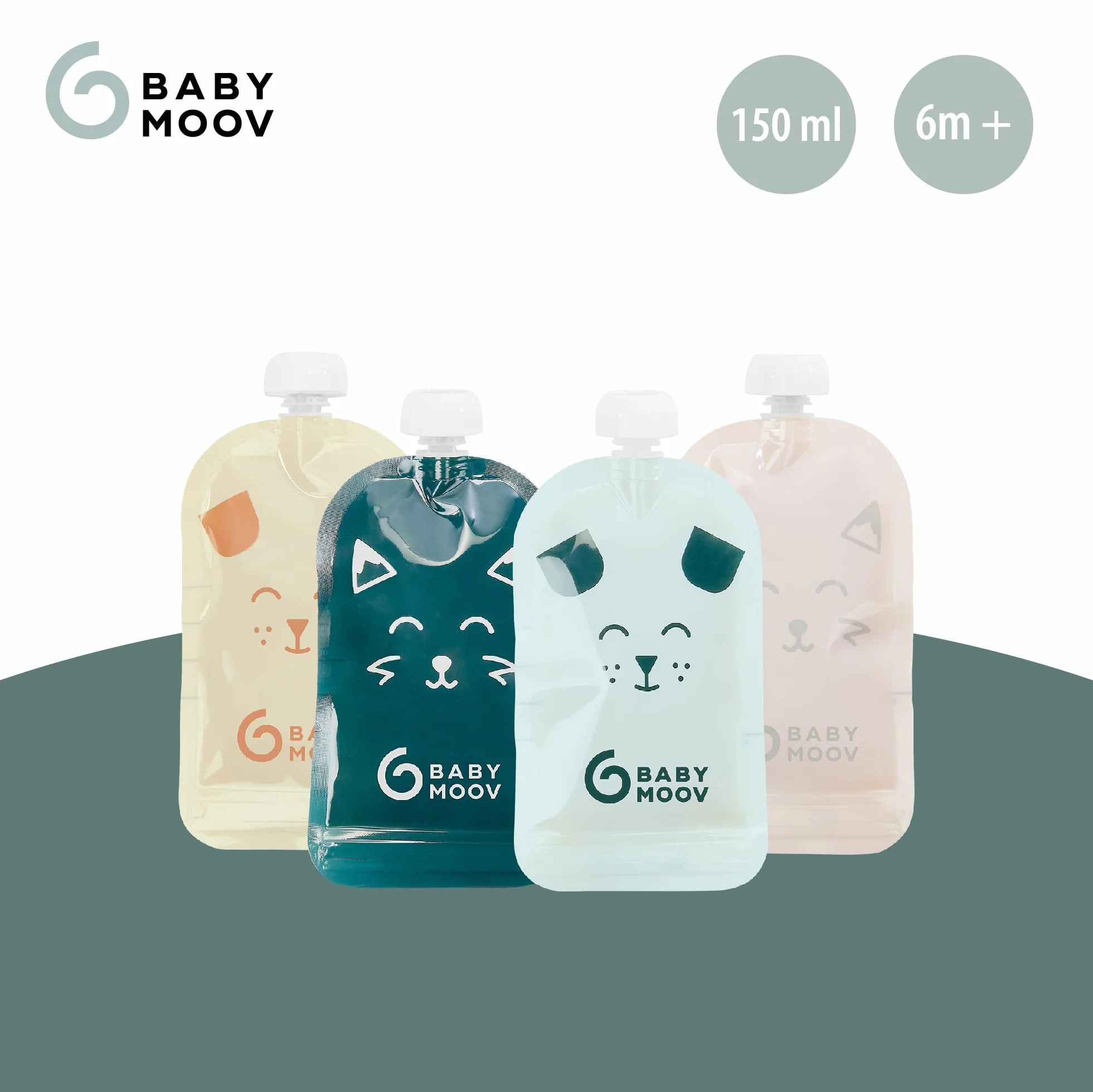 Babymoov Gourdes Réutilisables 150ml Bébé Enfant Plastique Recyclé sans BPA Hermétiques
