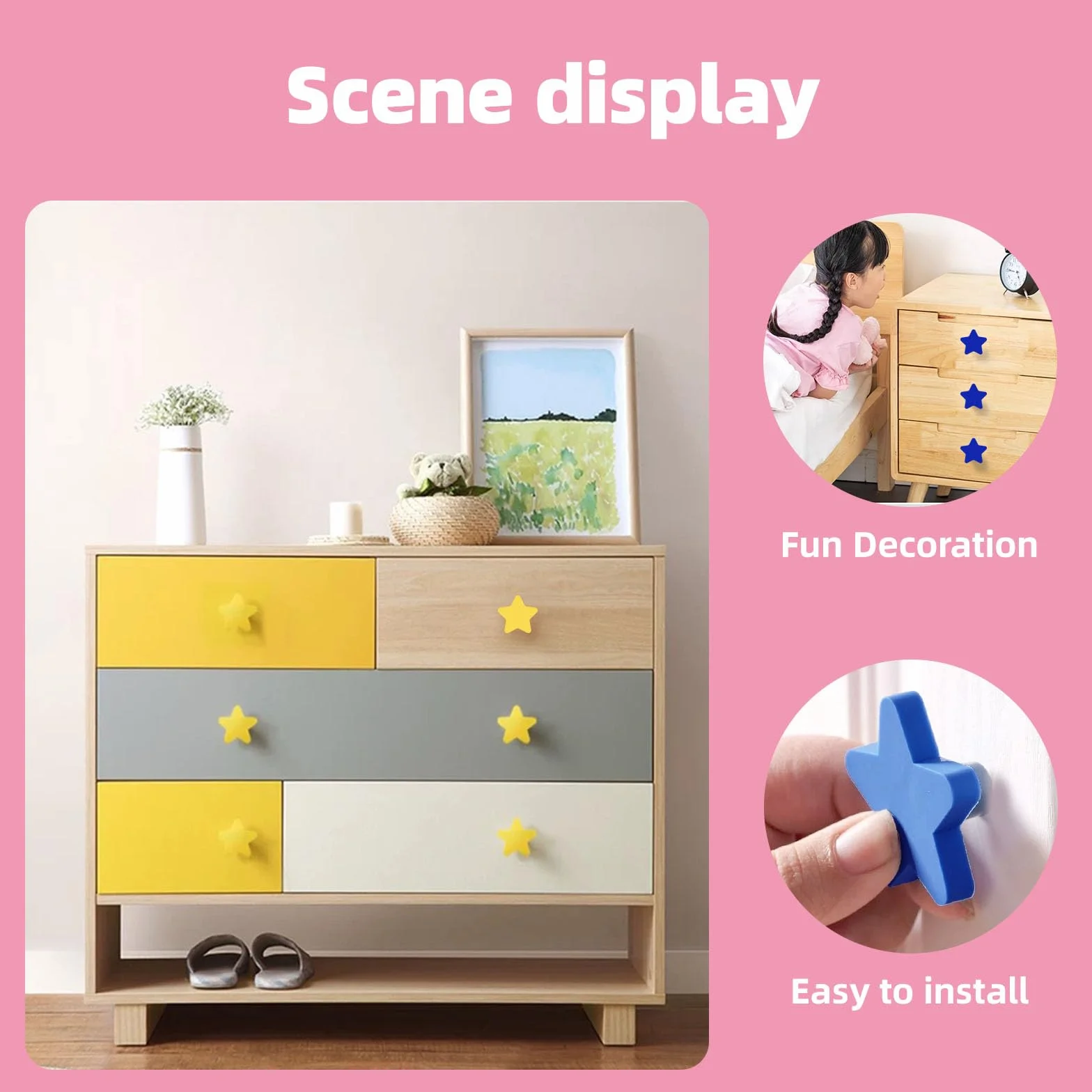 Poignées de meuble en bois pour chambre d'enfant, lot de 6 avec vis