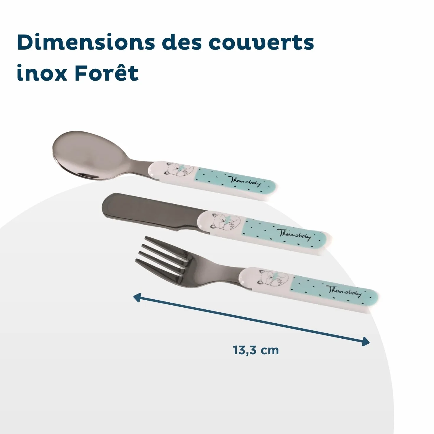 THERMOBABY Coffret Vaisselle Mélamine et Couverts Inox Enfant Vert Céladon Gris
