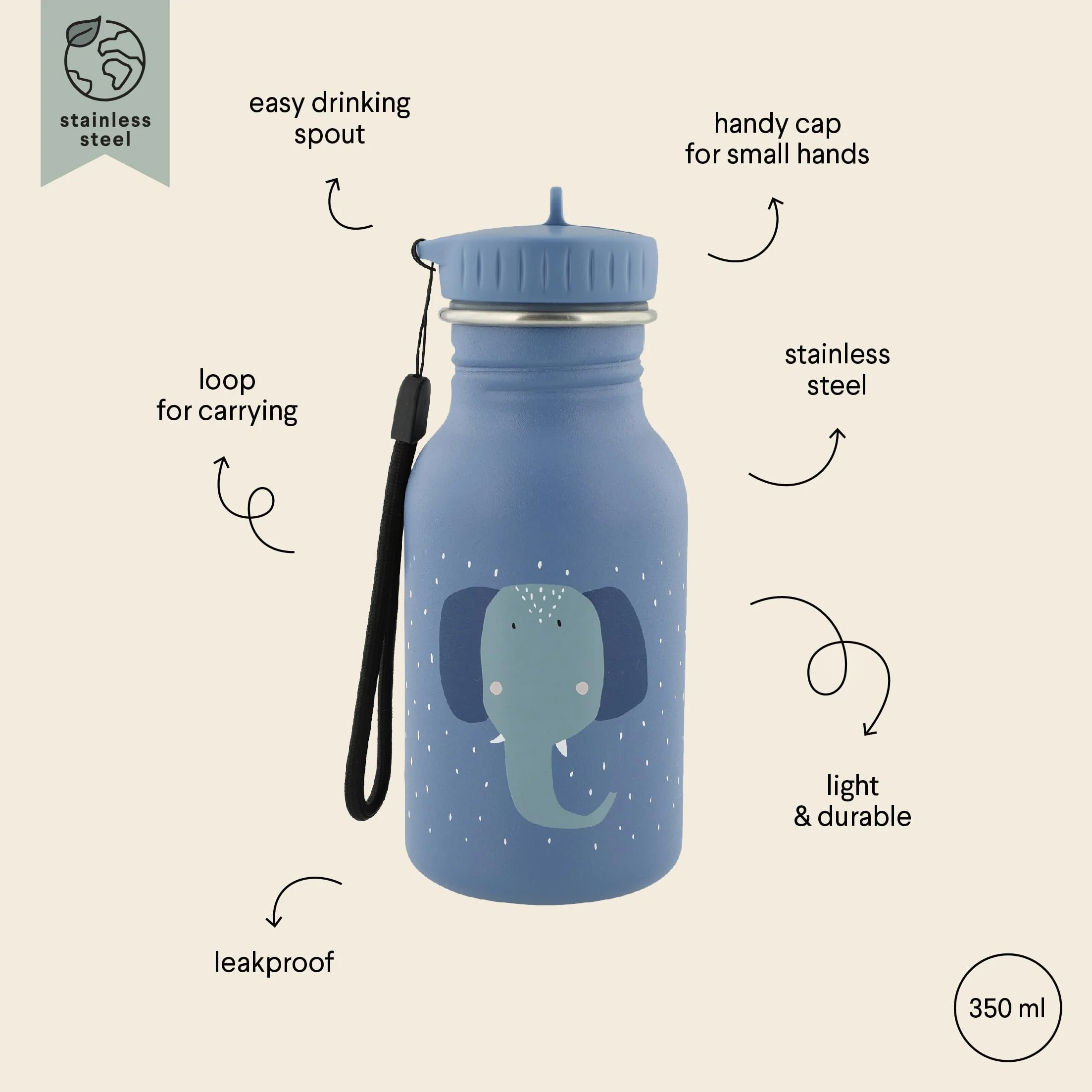 Trixie Gourde pour Enfants en Acier Inoxydable 350ml Mrs. Elephant