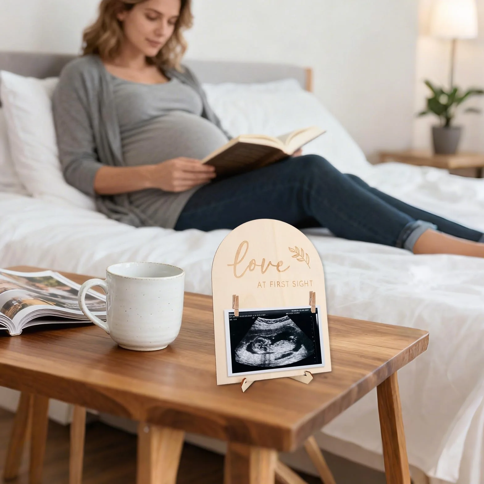 Cadre Photo D'échographie Bébé Souvenir Annonce Grossesse Bois Support Clip Cadeau Révélation Sexe Journal Nouveaux Parents