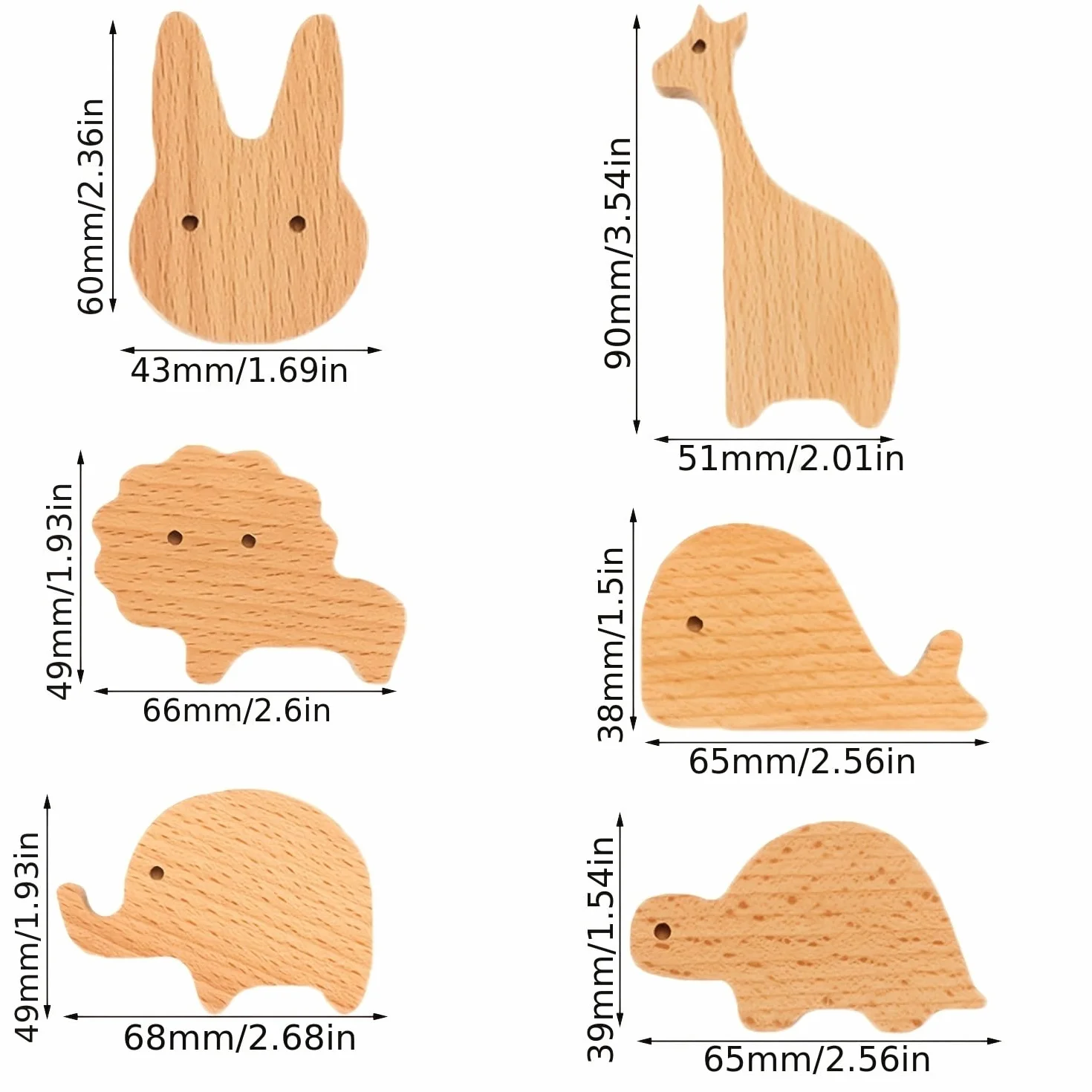 Lot de 6 Boutons de Meubles Décoratifs en Bois avec Vis, Poignées de Commode, Animaux Marins
