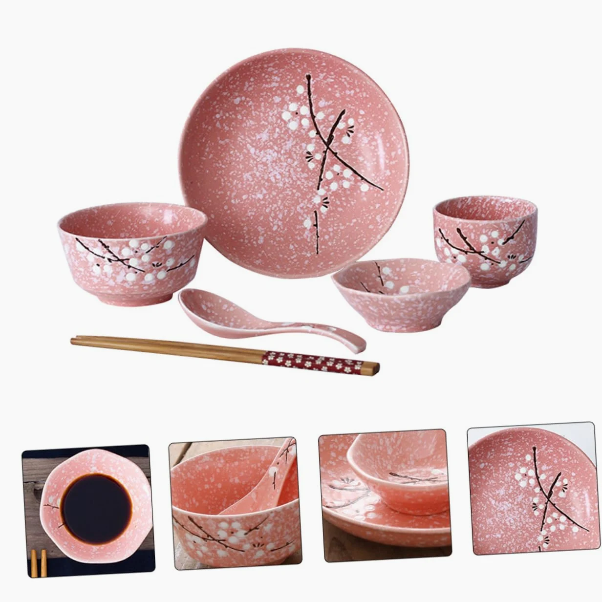 Service de Vaisselle Japonerie en Céramique 12 Pièces Personne | Rose, Usage Hôtel et Restaurant, Ensemble 1 Set, Style Japonerie Délicat