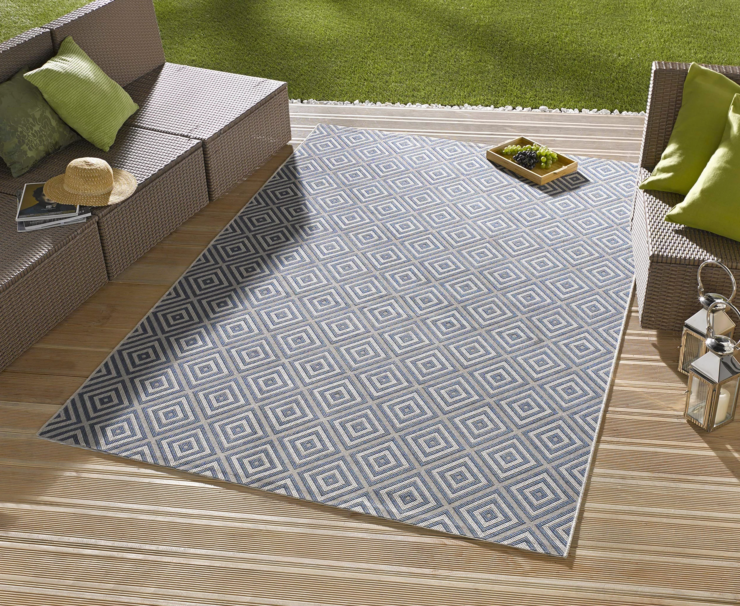 NORTHRUGS Tapis pour l'intérieur et l'extérieur - 140 x 200 cm - Résistant aux intempéries - Moderne - Motif géométrique à carreaux - Pour balcon, terrasse, jardin, jardin d'hiver, salon - Imperméable