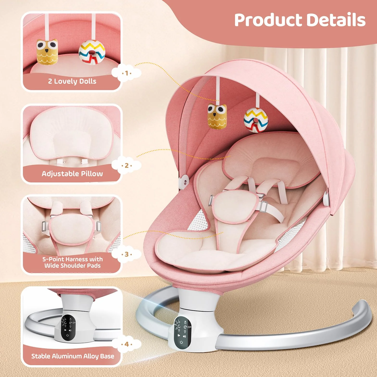 Helangel Transat Bébé Électrique avec Télécommande et Harnais 5 Points 9 kg
