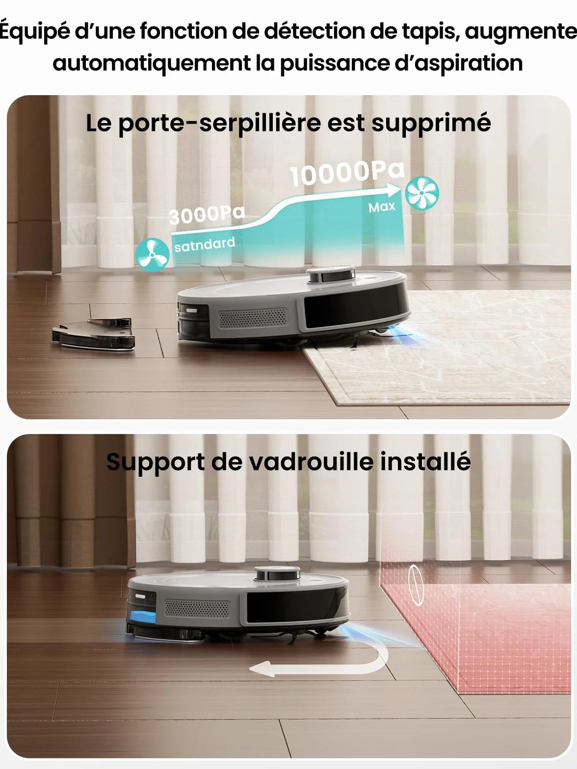 Lefant M2S Plus Aspirateur Robot Laveur avec Station, 10000Pa, Vidange Automatique, 240min, Poils d'animaux Tapis Sols Durs, Alexa/App