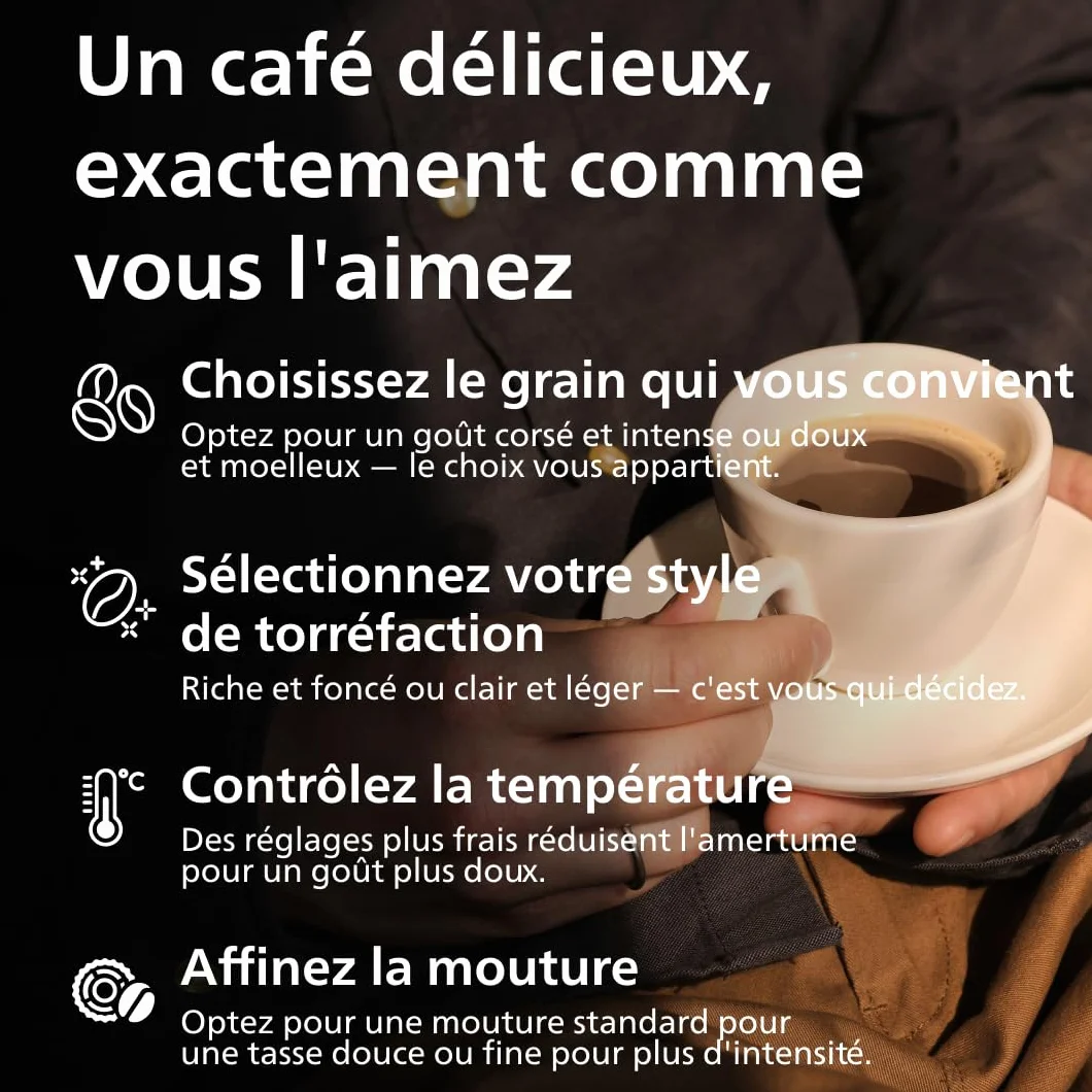 PHILIPS Expresso broyeur Série 2200-2 Machine à café grain Écran tactile Noir mat EP2220/10
